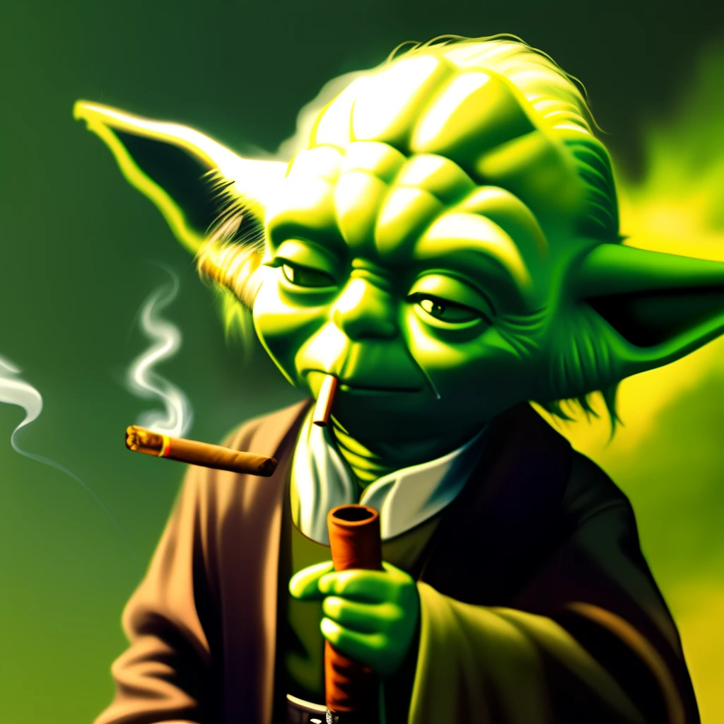 Yoda smoking a cigar