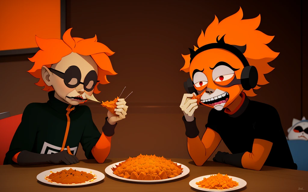 Kenny McCormick and Dr Alphonse Mephesto are Eat Nacho Fried Chicken in House