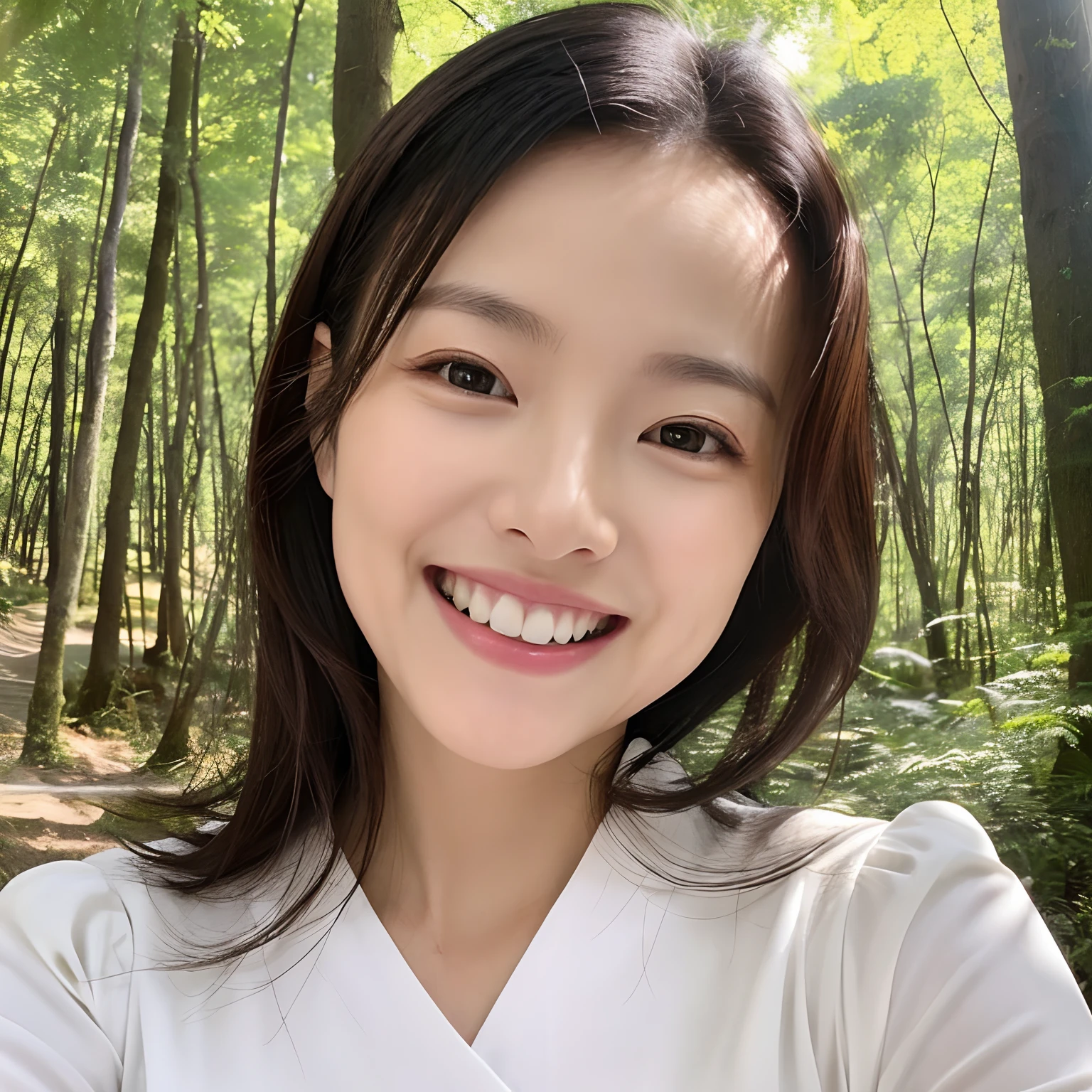 Self Whitening Salon,Instagram Posts,Light background,In the forest,Show smile,Impressive white teeth,Neat and clean,Beautiful fece,A Japanese Lady