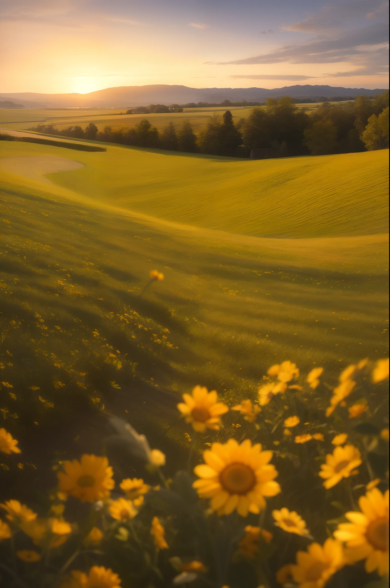 Peaceful field sunset