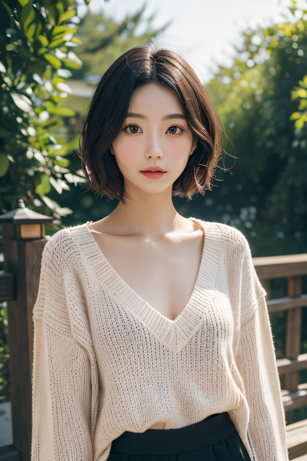 (masuter piece:1.3)、(8k、Photorealsitic、RAW Photography、top-quality: 1.4)、(1girl)、beautiful countenance、(Beautiful realistic Japan woman:1.3)、(A dark-haired、short-hair:1.3)、Beautiful hairstyle、realisticeyes、Beautiful details、(real looking skin)、Beautiful skins、(Sweaters)、absurderes、enticing、超A high resolution、A hyper-realistic、high-detail、the golden ratio