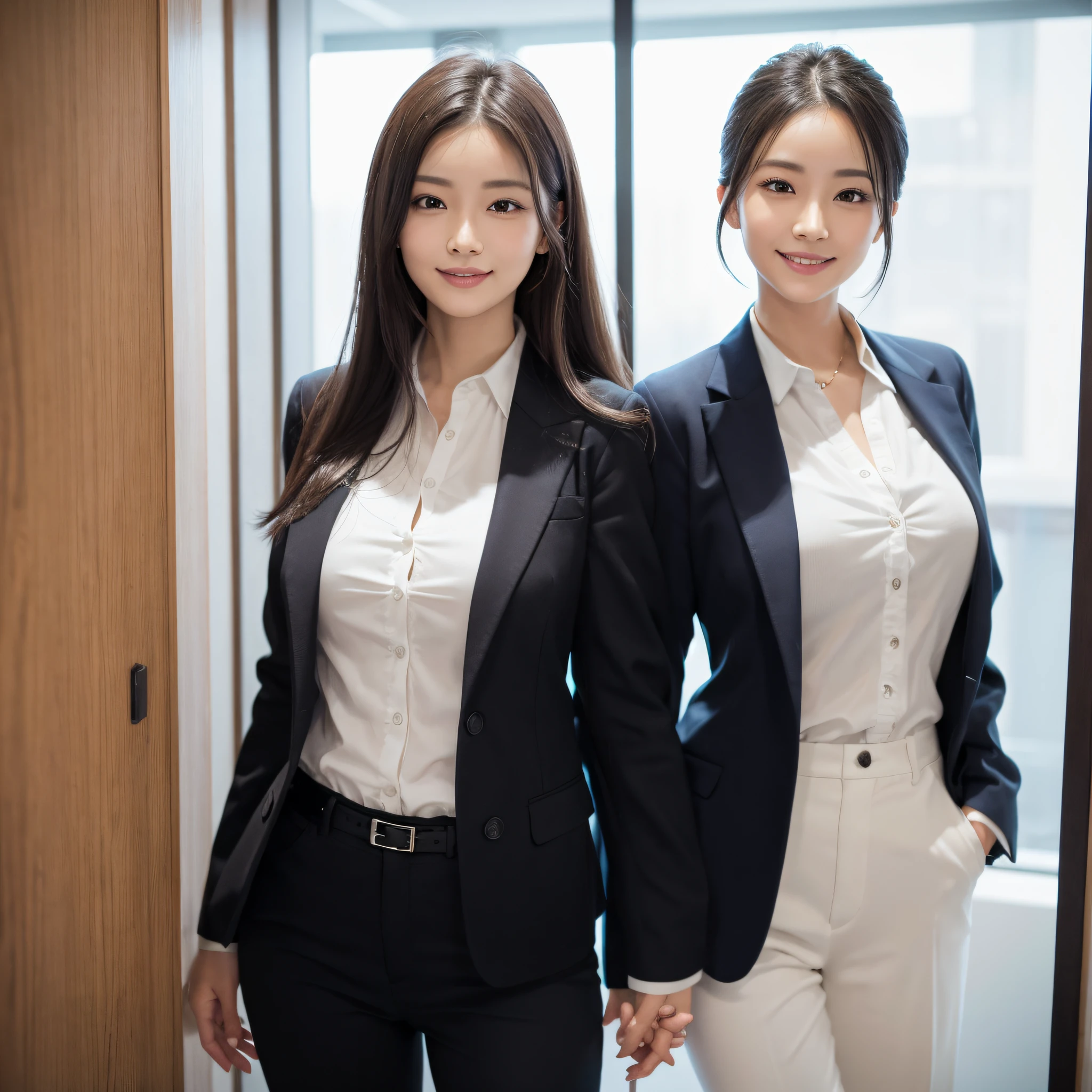 Two asian women in business attire standing next to each other - SeaArt AI