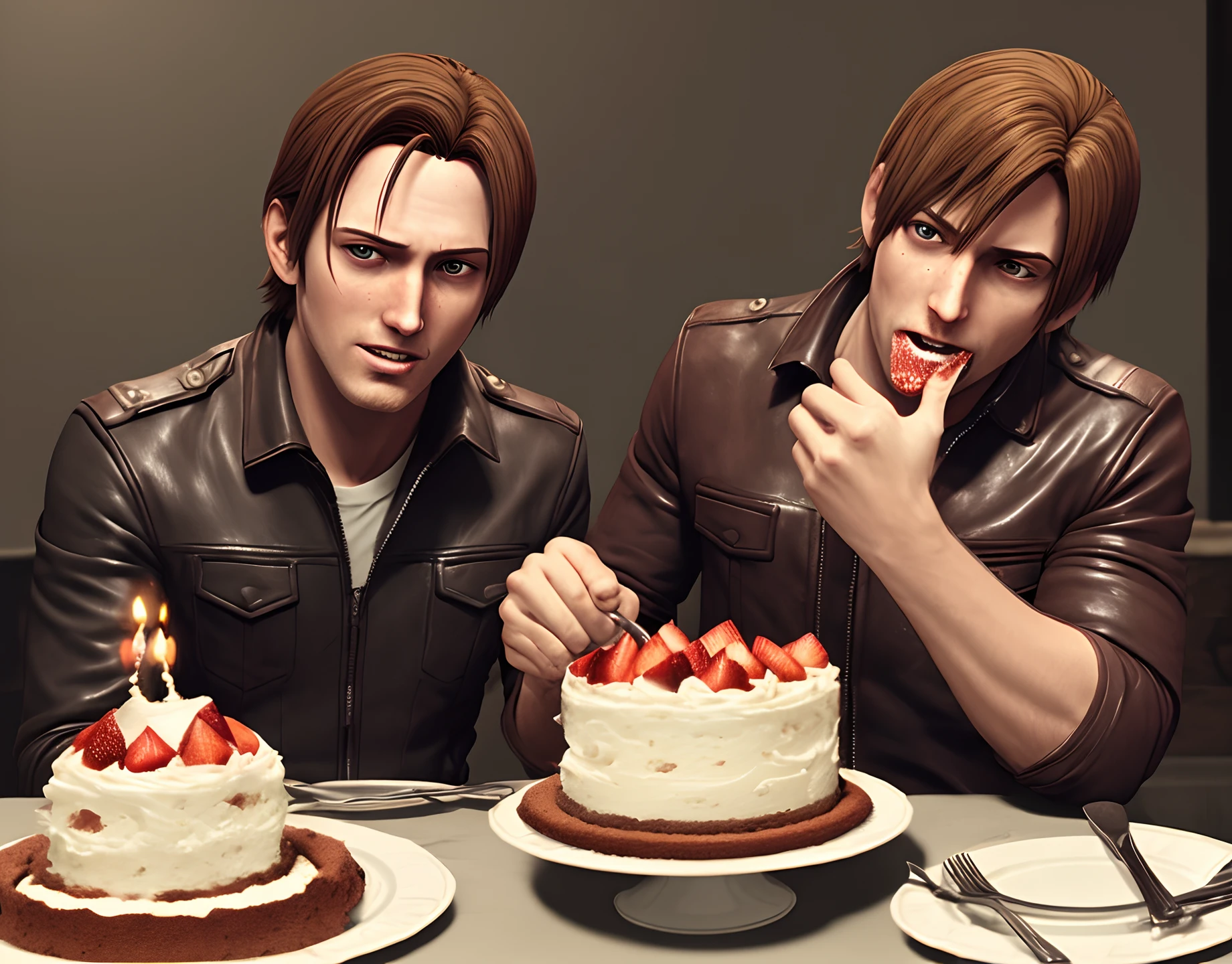 Leon Kennedy eating cake
