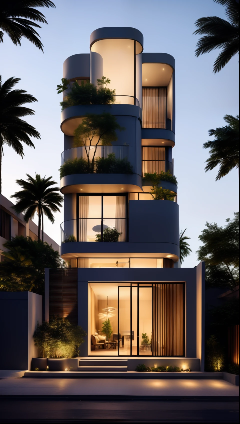 a drawing of a house with a staircase leading to a large glass window, high quality architectural art, architecture art, architectural illustration, contemporary architecture, mono,beautiful and realistic photos, busy surrounding space, realistic trees, surrounding landscape is the city, soft light, late afternoonchrome drawing, realistic architecture, architectural rendering, architectural sketch, in style of zaha hadid architect, architectural concepts, architectural concept, rounded architecture, architecture drawing, artistic drawing, exquisite architecture, beautiful artist rendering, architectural render