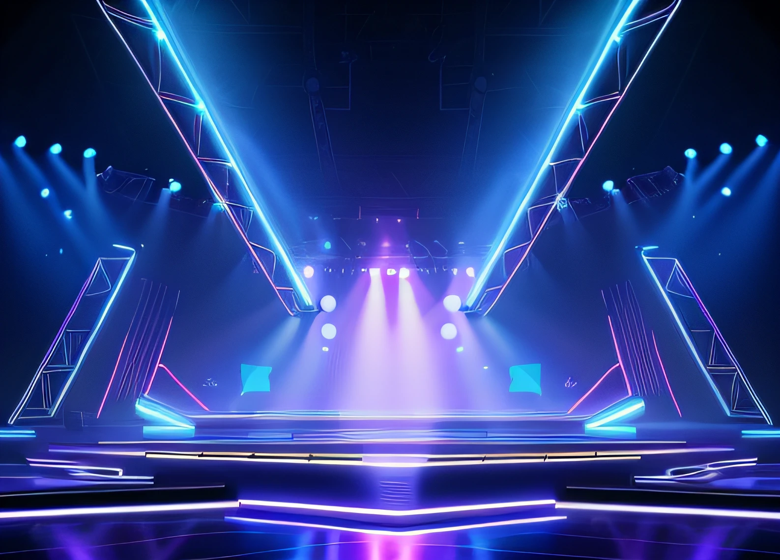 Dark stage，Bright lights and stage settings, techno neon projector background, Stage background, arena background, neon background lighting, nightclub background, background artwork, Futuristic neon, in a futuristic arena, futuristic room background, Carnival background, Futuristic setting, neon lights in background, Stage Liggett, Cool background, neon light background, cyber neon lights, game background