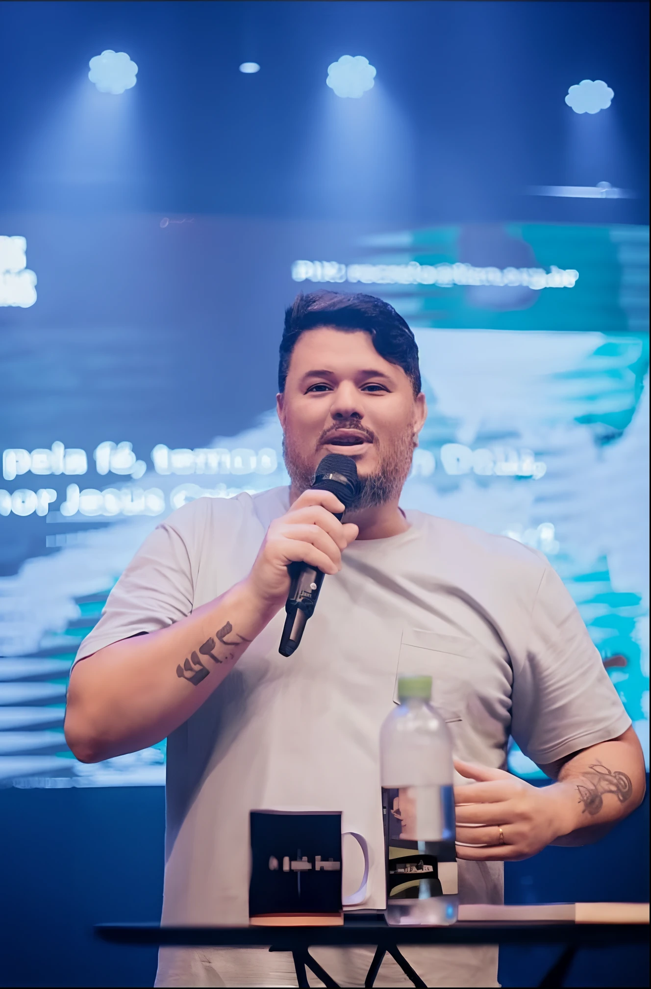 there is a man that is holding a microphone in his hand, by Julius as if, david rios ferreira, dan dos santos, by Nándor Katona, daniel mirante, caio santos, by Antonio Parreiras, by Félix Arauz, Simon Hollosy, by Giorgio Cavallon