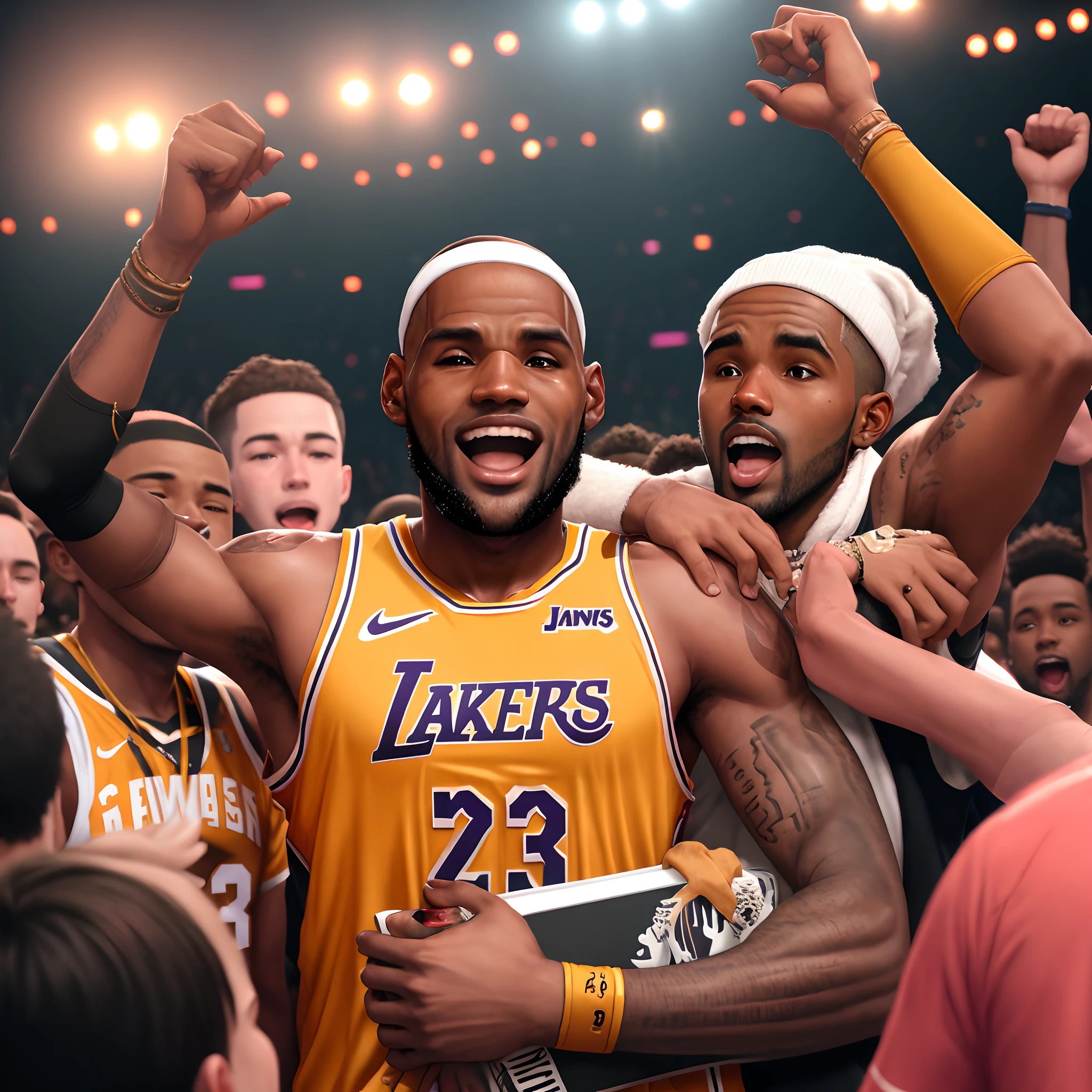 LeBron James celebrating a championship with Frank Ocean