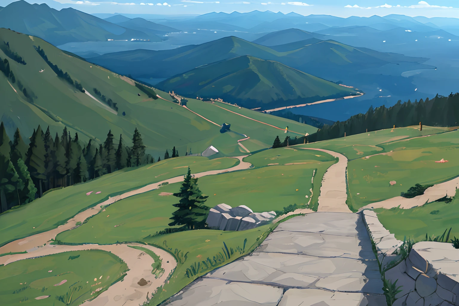 View from the top of the mountain、landscapes:Wagas=1:3、Unpaved roads、Superb view、Clear、Clear、