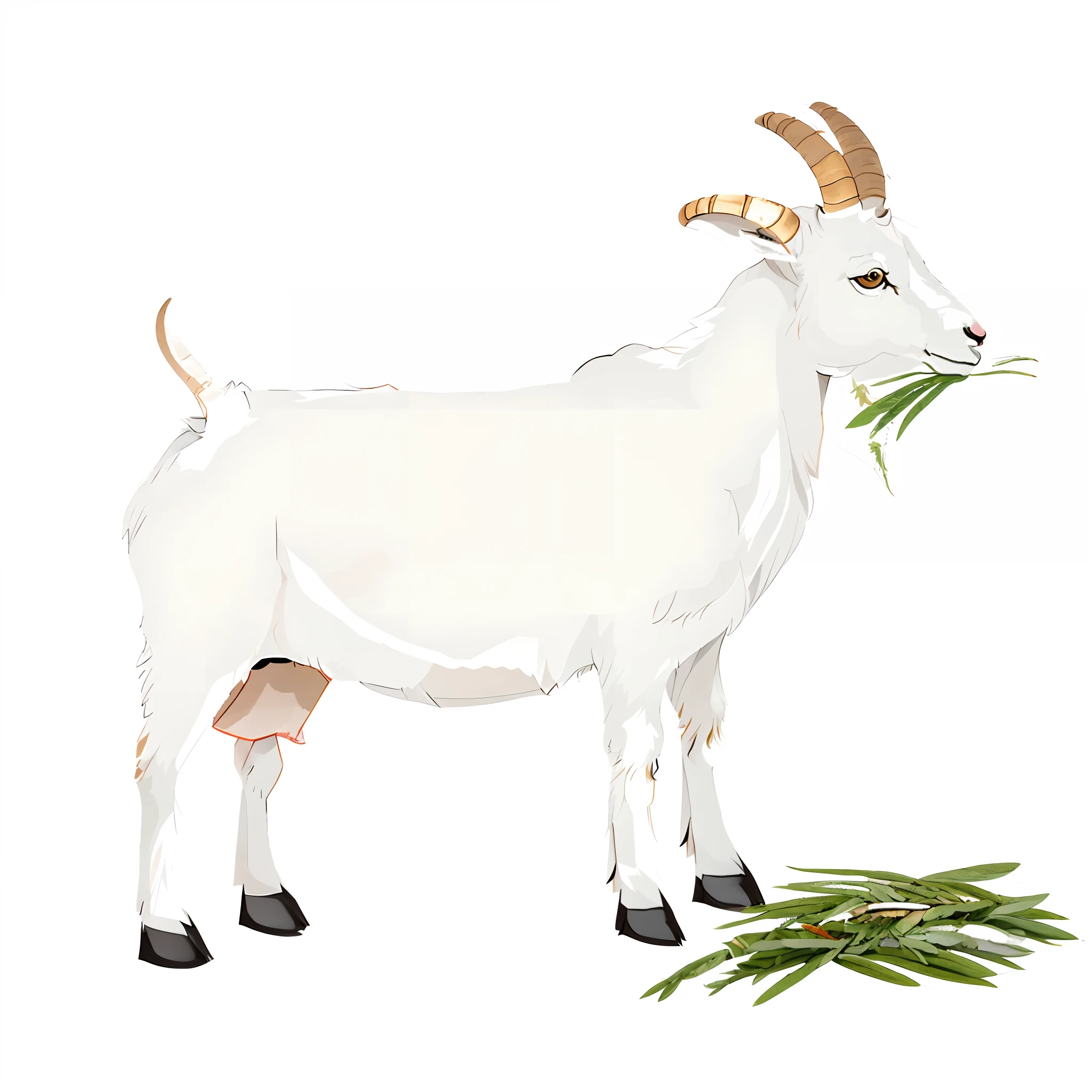 Cartoon goat grazing on white background with horns, A goat, goat body, half goat, goats, hd illustration, peter the goat, high detail illustration, the devastating wise goat, very very small goat, lamb and goat fused as one, goats, an illustration of, A illustration, illustrations of animals, Higher detailed illustration, sharp high detail illustration, Simple illustration