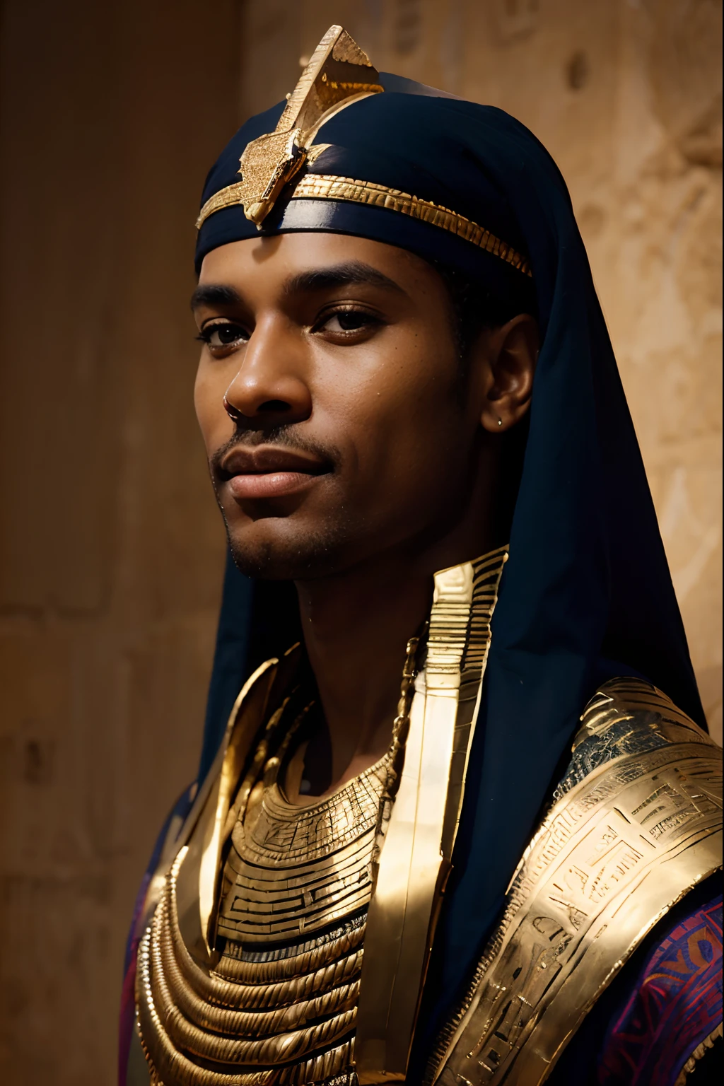 (Pharaoh), (Egypt), (kemet) black man, beautiful man, sensual, chic, gold and jewels, (full body),