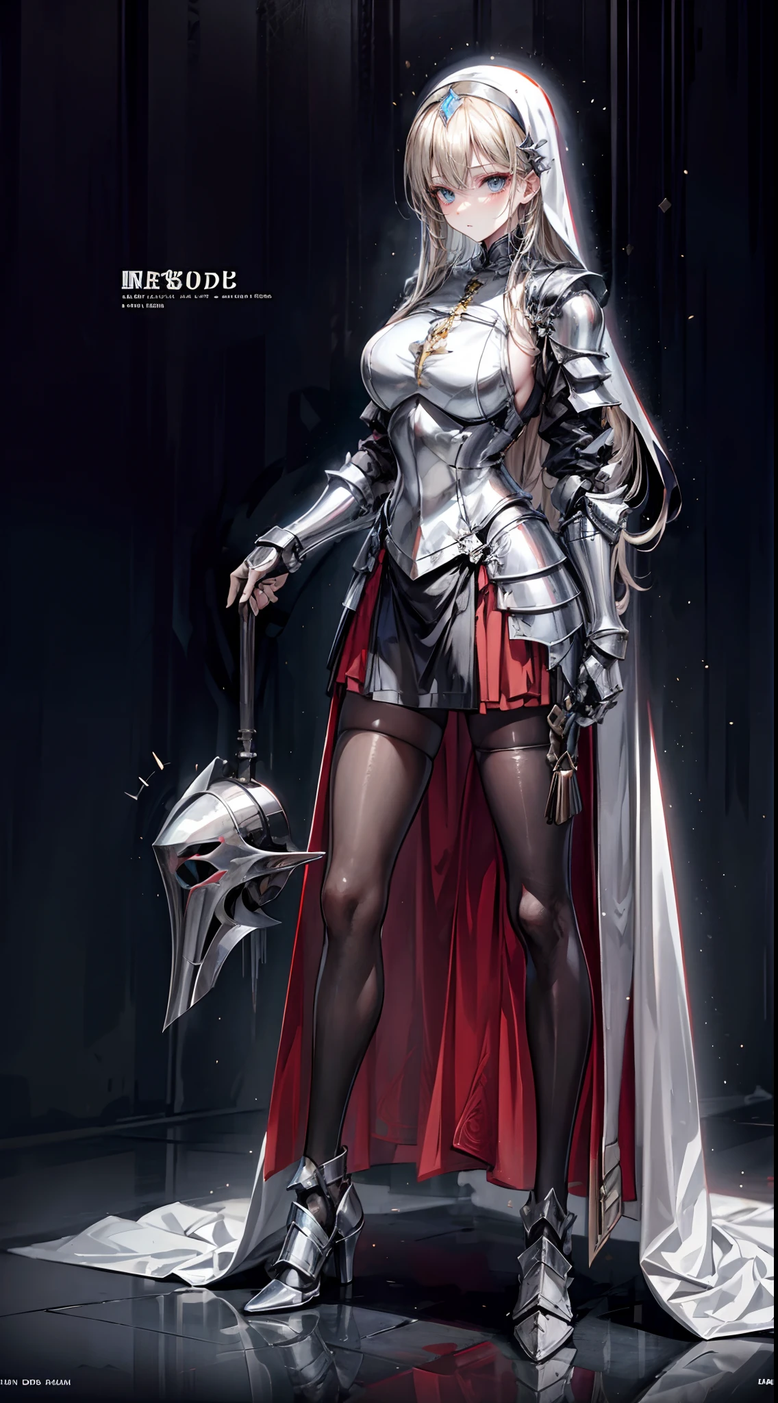 Blonde nun,（Wear an iron mask）and armor，Wearing an iron mask and armor，Metal heels，Long face，Long face，Long face shape