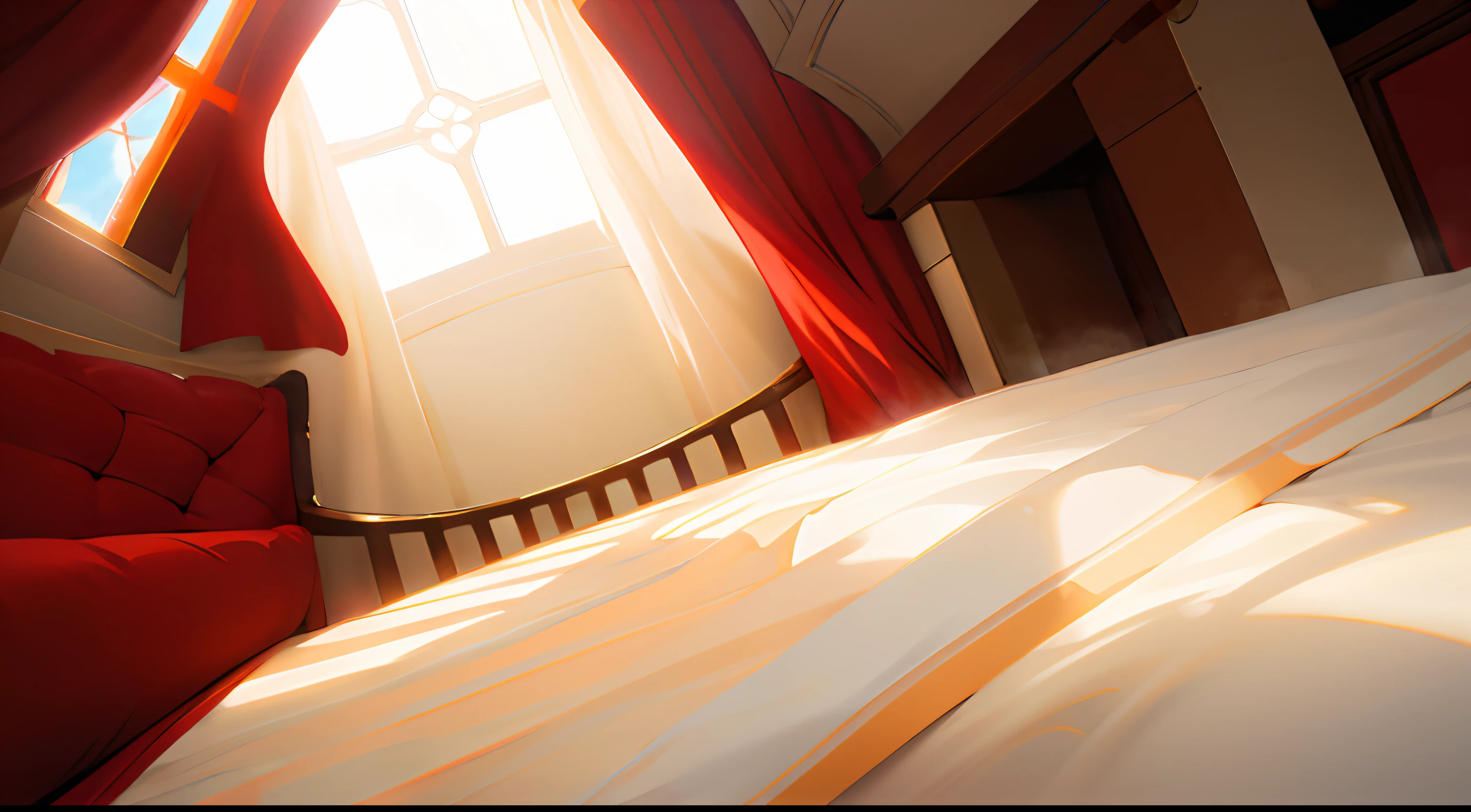 Subject: A Red Light Shining through the Window in a Room

Tags:
red light, shining window, force perspective, room, background, red carpet, fire furnace, bed

Details:
- The room is dimly lit, with a dominant red light shining through the window. [red light] The light casts a soft, warm glow across the room, creating a mysterious and alluring atmosphere.
- The window is the focal point, with the red light shining through it. [shining window] The intensity and vibrancy of the light draw attention and add a sense of intrigue to the scene. The light rays can be seen passing through the window, illuminating the surrounding area.
- The use of force perspective enhances the depth and spatial perception in the scene. [force perspective] The lines and angles converge towards a vanishing point, creating a sense of distance and three-dimensionality. This technique adds a dynamic and immersive feel to the artwork.
- The room itself is spacious and elegantly furnished. It exudes a luxurious yet cozy ambiance, inviting viewers to step into this captivating space. [room]
- The background of the room is subtly visible, showcasing intricate details while maintaining an overall sense of simplicity. It adds depth and context to the scene. [background]
- A red carpet adorns the floor, contrasting with the other elements in the room. Its deep red color signifies passion and warmth, adding a touch of opulence. [red carpet]
- In one corner of the room, there is a fire furnace, emanating warmth and providing a cozy atmosphere. [fire furnace] The flickering flames cast dancing shadows on the walls, creating a mesmerizing visual effect.
- A comfortable bed is placed in the middle of the room, adding a sense of relaxation and tranquility. It invites viewers to imagine themselves resting and enjoying the peaceful surroundings. [bed]

Image Quality and Style:
(best quality, 4k, 8k, highres, masterpiece:1.2), ultra-detailed, (realistic, photorealistic, photo-realistic:1.37) 
professional, vivid colors, bokeh, warm color palette 

Lighting:
The lighting in the room is carefully designed to accentuate the red tones and create a cozy atmosphere. The red light shining through the window serves as the primary light source, casting a warm and enchanting glow on the scene. Shadows and highlights play together, creating depth and enhancing the overall composition.