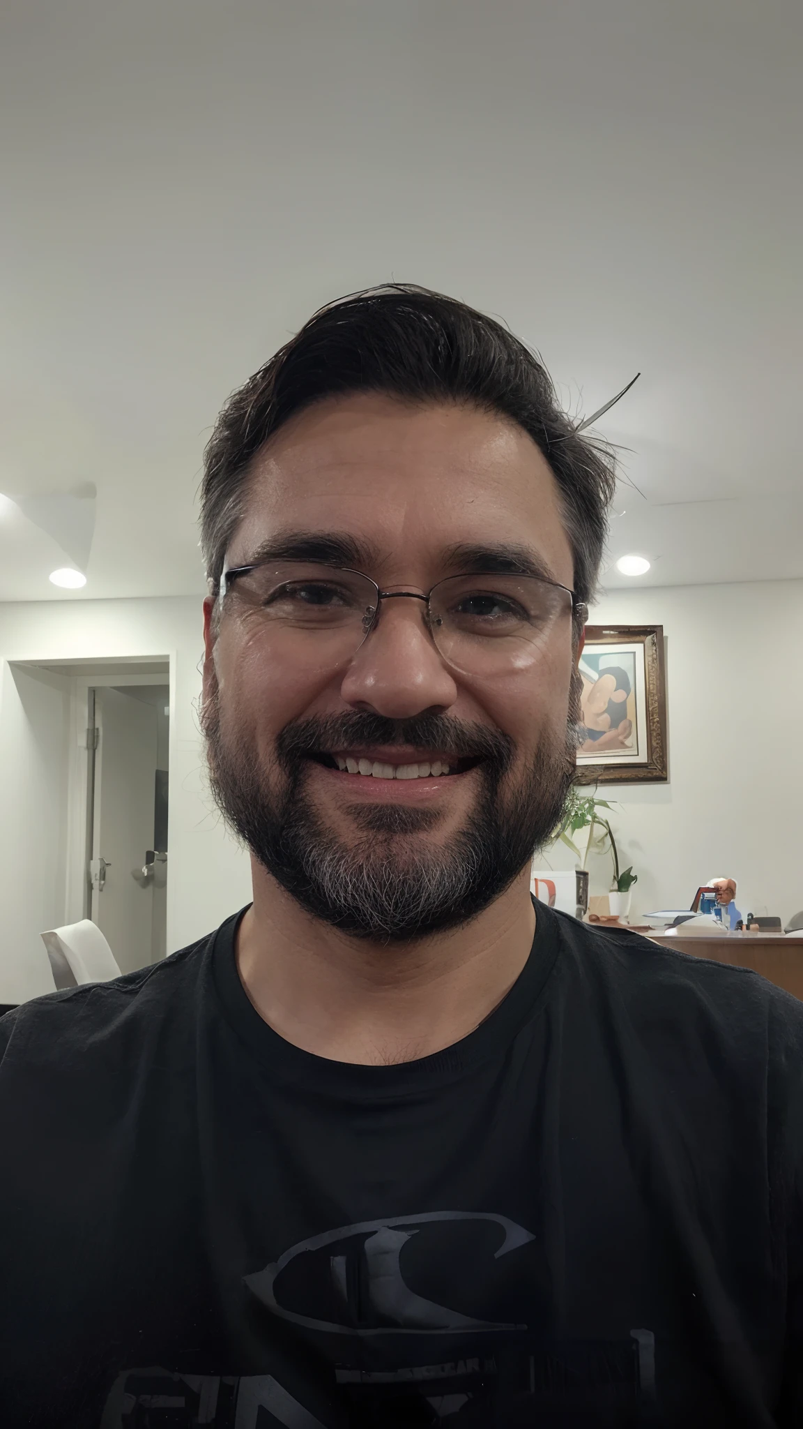 Crie um cartaz inspirado na Disney Pixar com o personagem sendo o pastor Rubens Janier, A gray-haired man wearing glasses, in an office with a Bible on the table, Looking forward and serious