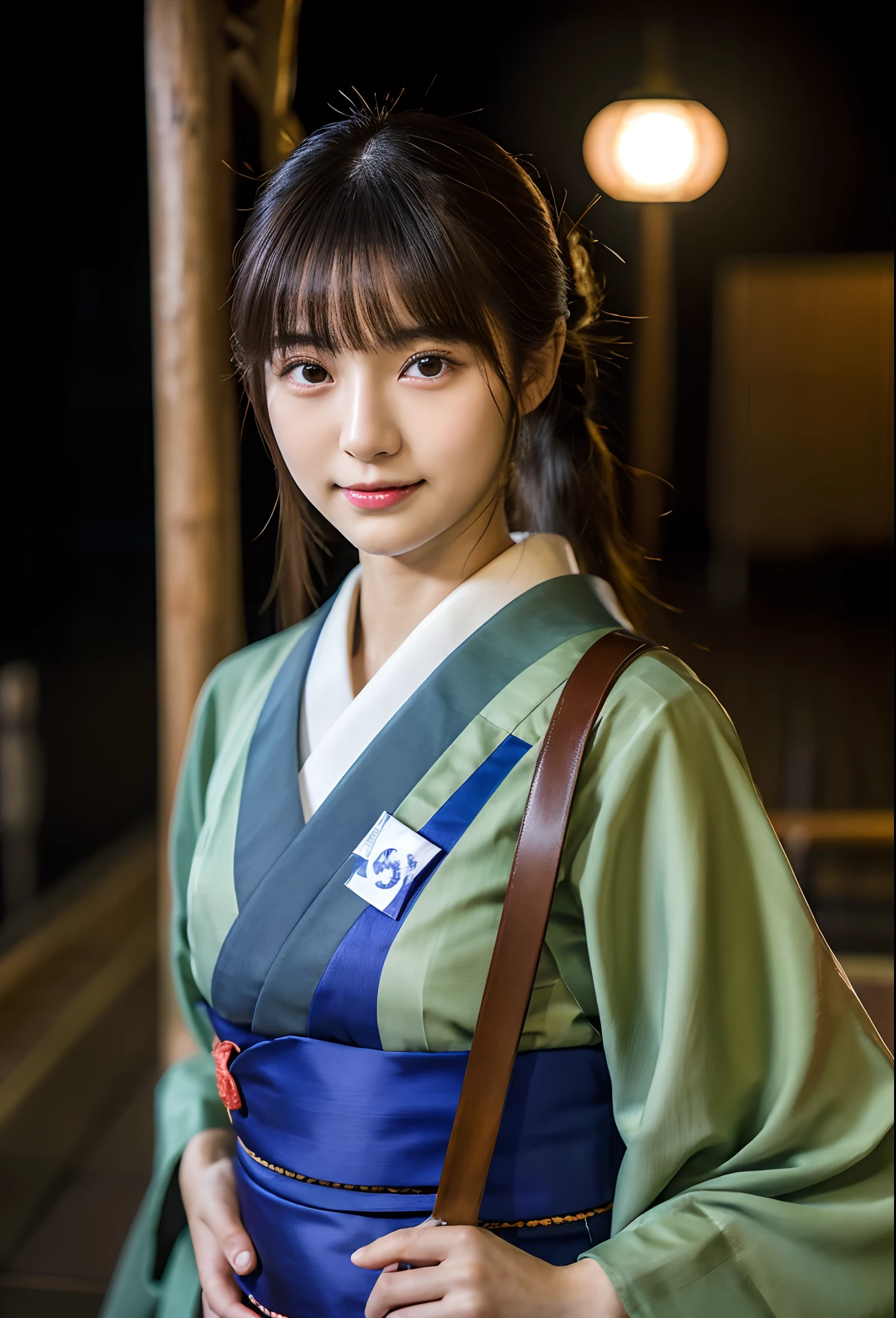 ((Japan Girl:1.4)),About 20 years old,slenderbody,Slim Beauty,((Kyudo)),((Archery Women)),Hakamahaori,Detailed eyes,cabelos preto e longos,poneyTail,Real image quality,An ultra-high picture quality,8K,masutepiece,Raw photo,Live action,profetional lighting,((Night background)),Absurd beauty,Beautiful face,((Photorealsitic:1.37)),ssmile,