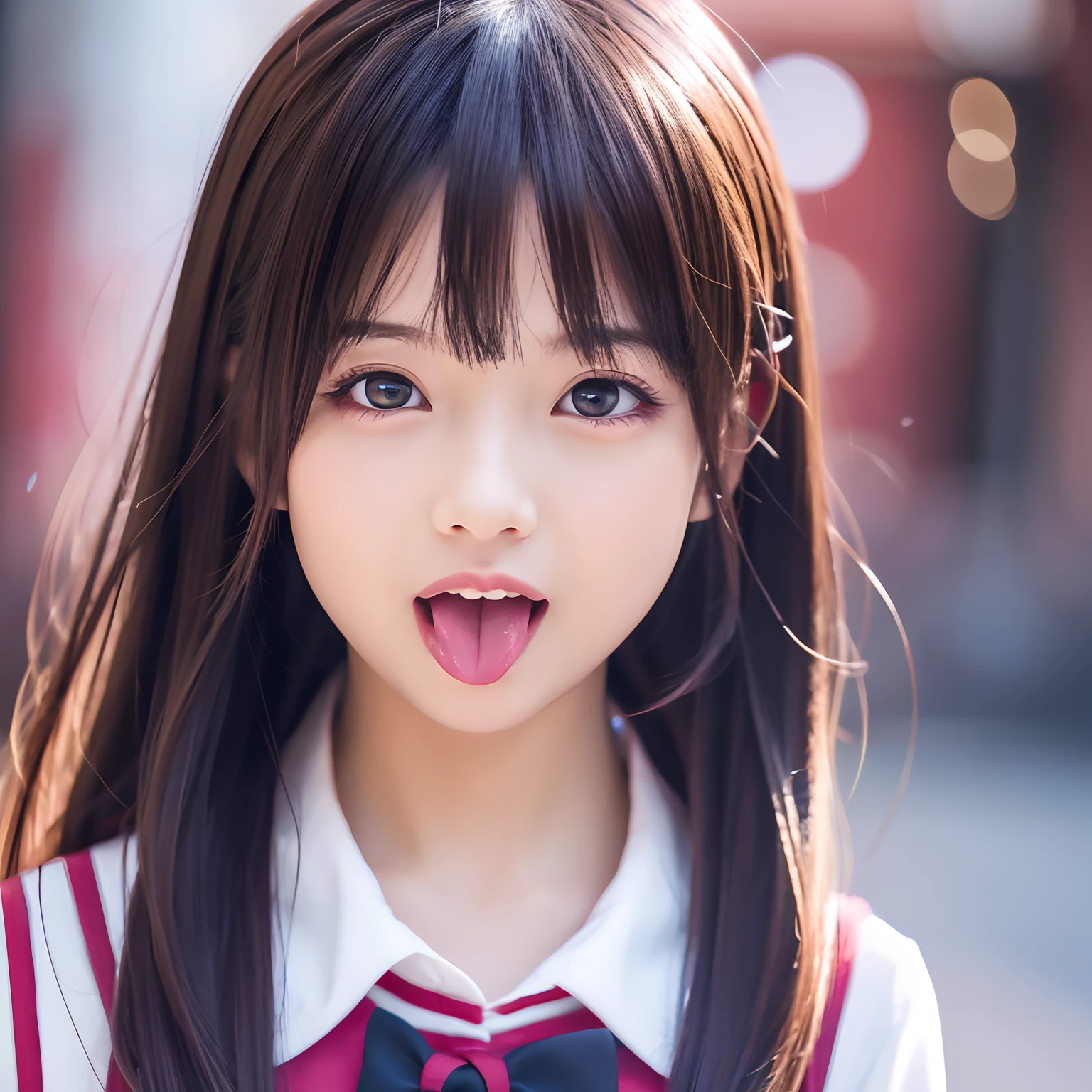 ((stick out a wet tongue))、((half open mouth))、(glossy lip gloss))、(((The look of waiting for a kiss)))
