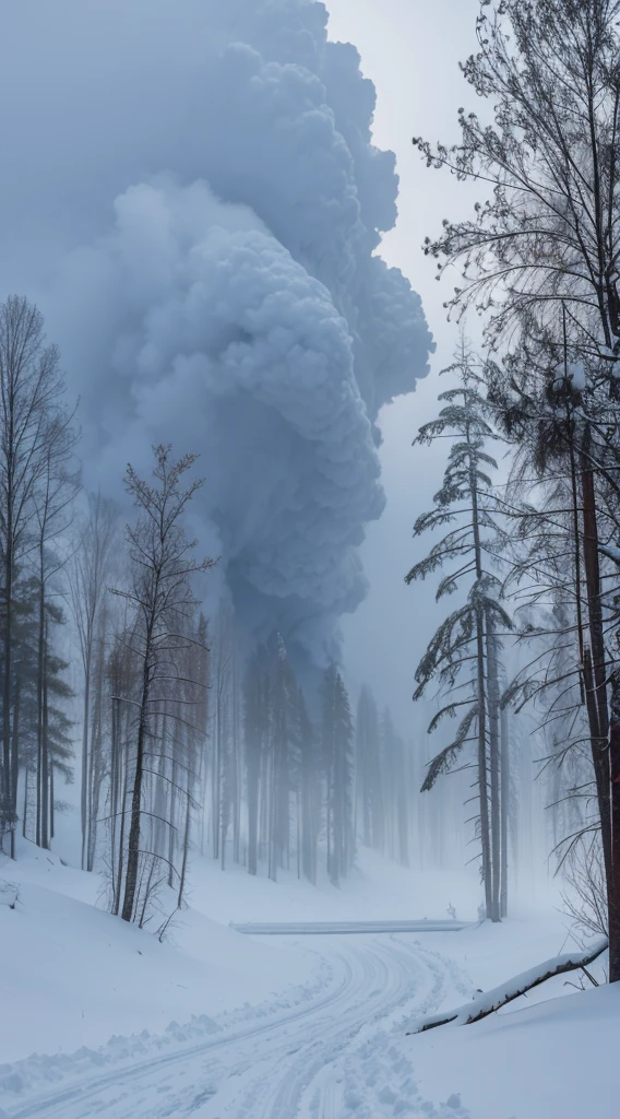 Foggy，Siberian landscape，Heavy snow covers the jungle，