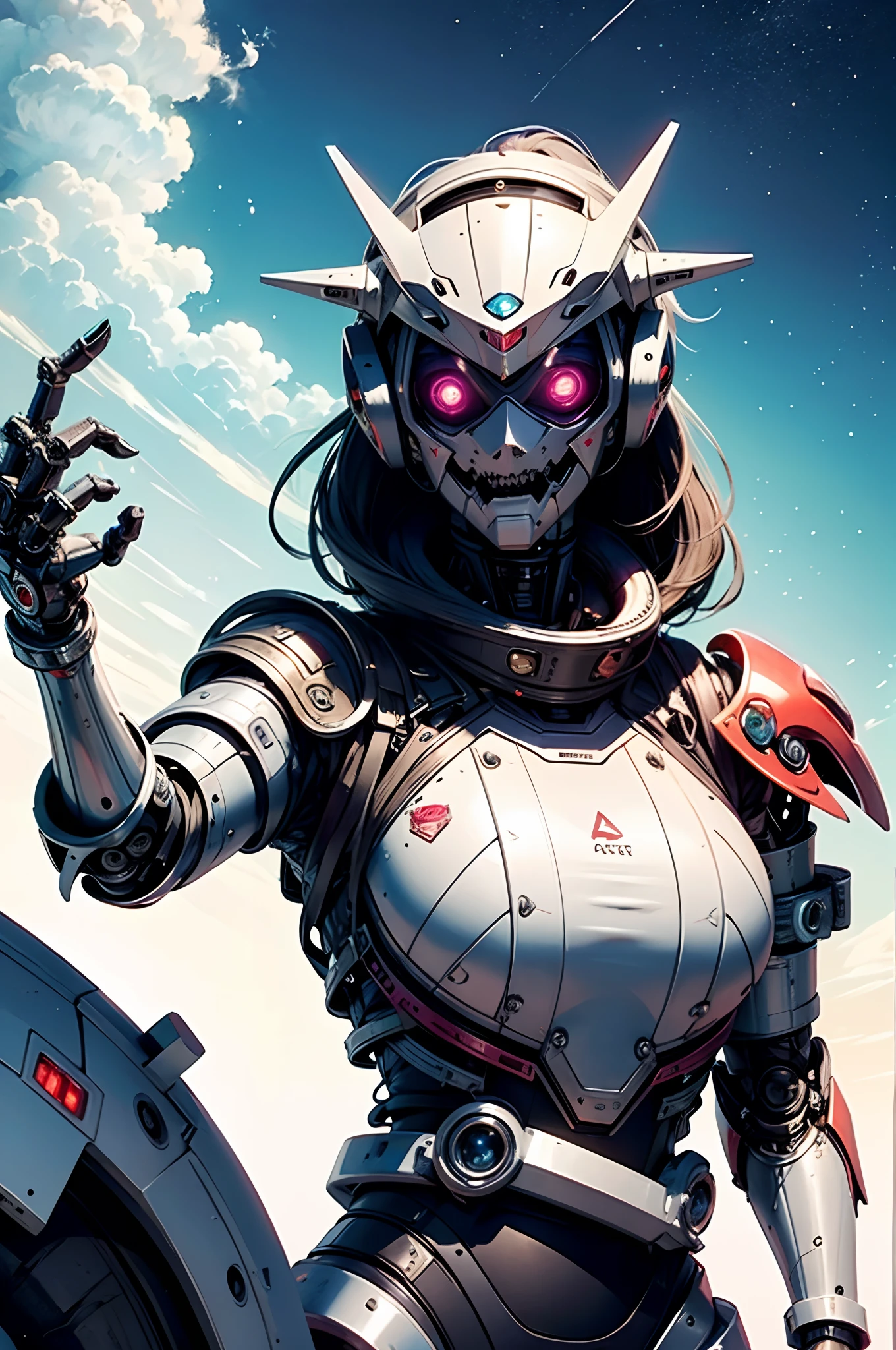 A fantz monster design,  Cute robot in the middle of space [style-rustmagic]，female robot，Half-human, Cyborgs，