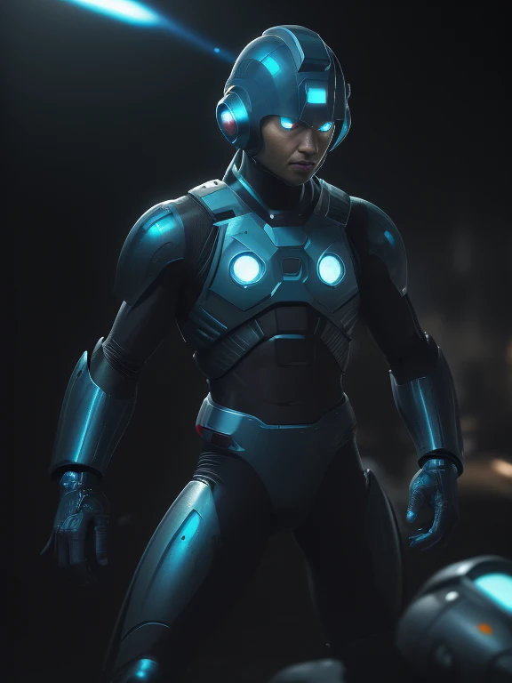 "(best quality,highres,ultra-detailed),(realistic,photorealistic:1.37),(vivid colors:1.1),(HDR),megaman,super cyborg,cybernetic armor,(futuristic visor:1.1),metallic suit,(glowing energy core:1.1),powerful stance,(dynamic pose:1.1),intense action,(laser cannon:1.1),(interstellar background:1.1),(sci-fi concept art:1.1)"