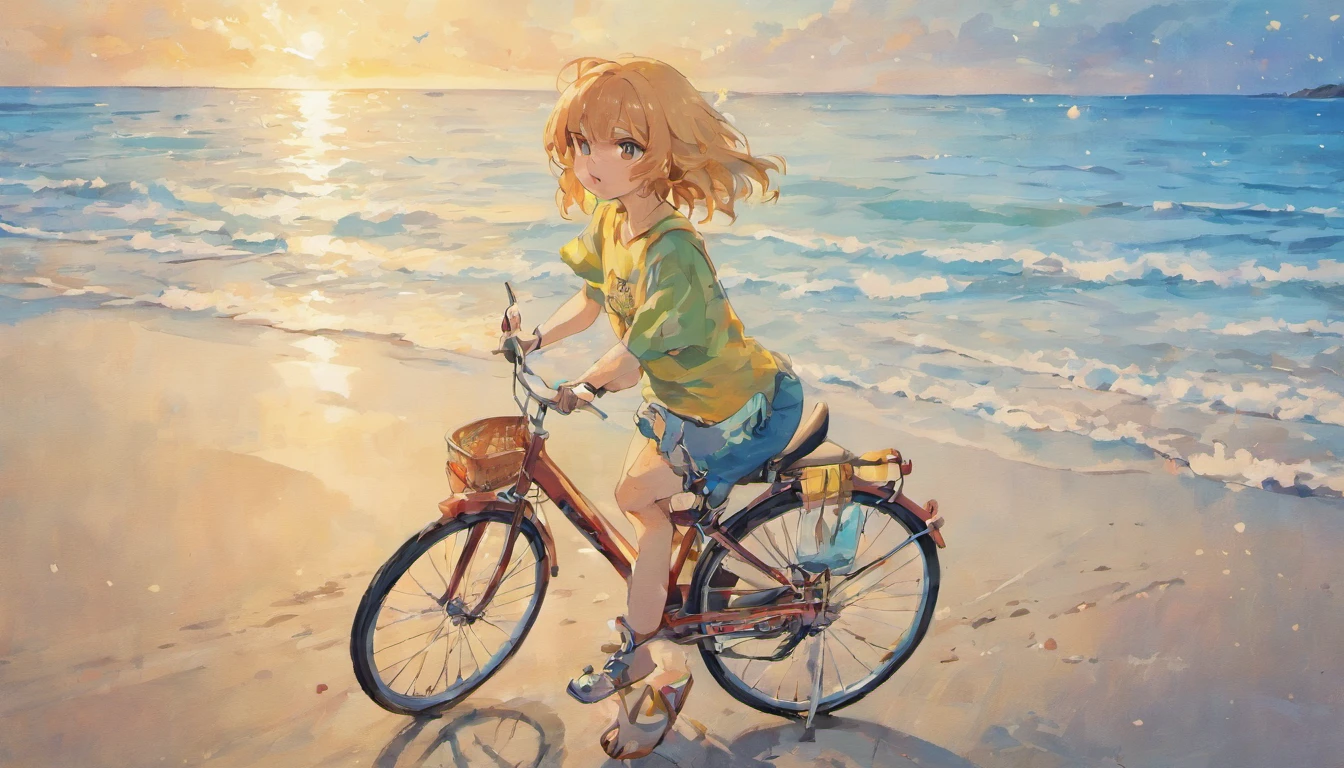 T-shirt print with SUF and beach design、rides a bike