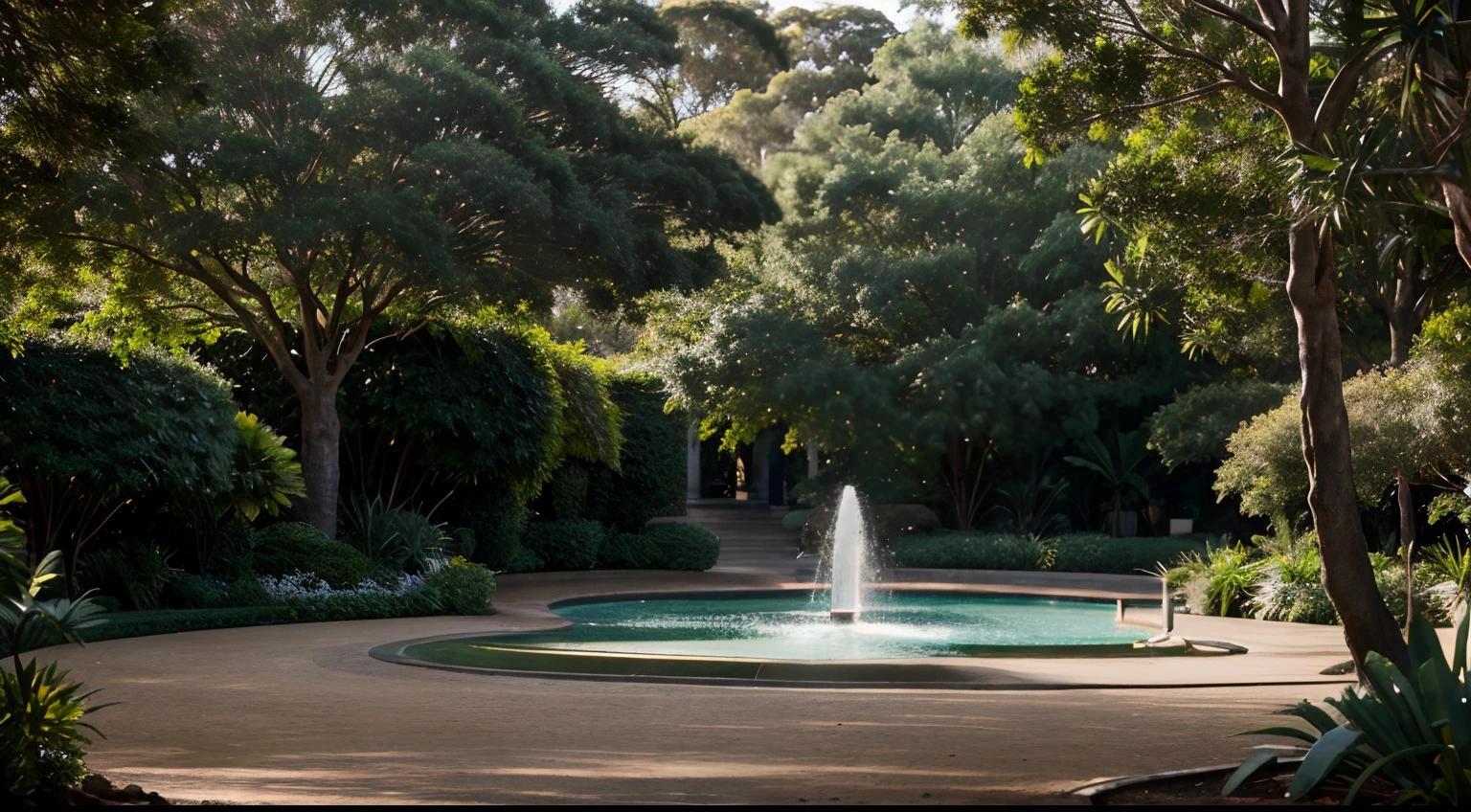 a hyper realistic photography of the Royal Botanic Gardens in Australia, no people, Nikon D850 DSLR 4k camera, 100mm lens, F 1.2 aperture setting, bright and natural lighting, vibrant, fun and relaxing atmosphere