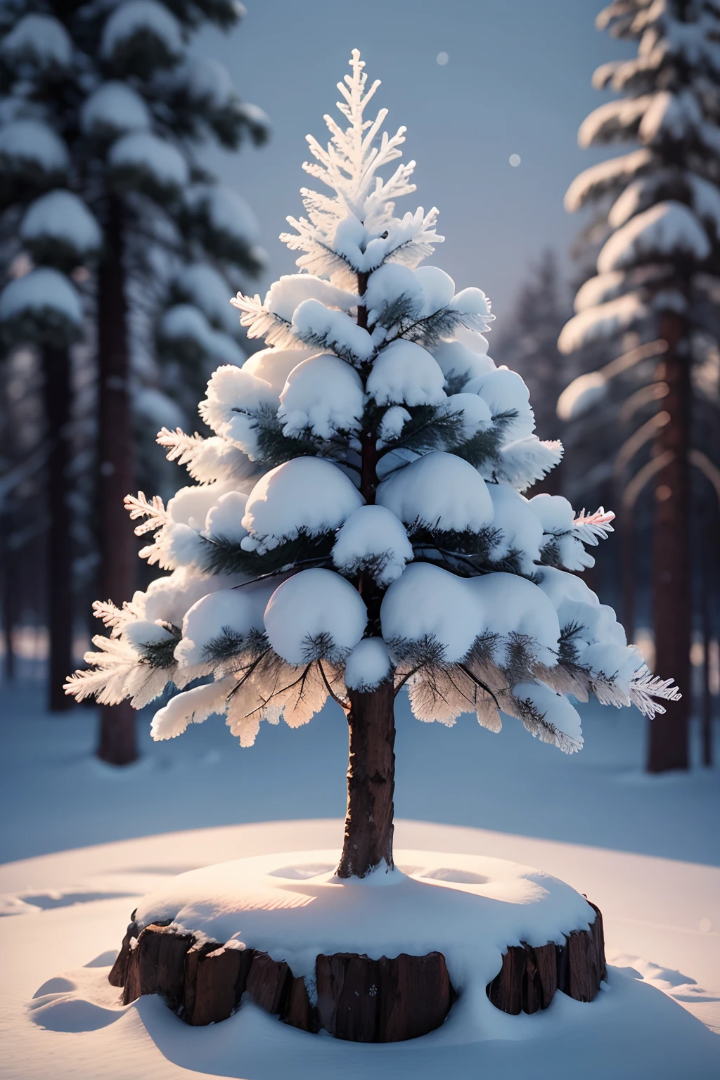k hd,Realiy,The main body is snow,Rime,There is soft snow on the pine trees,The background number is falling。Dreamy and beautiful,Bokeh,photograph realistic,4k