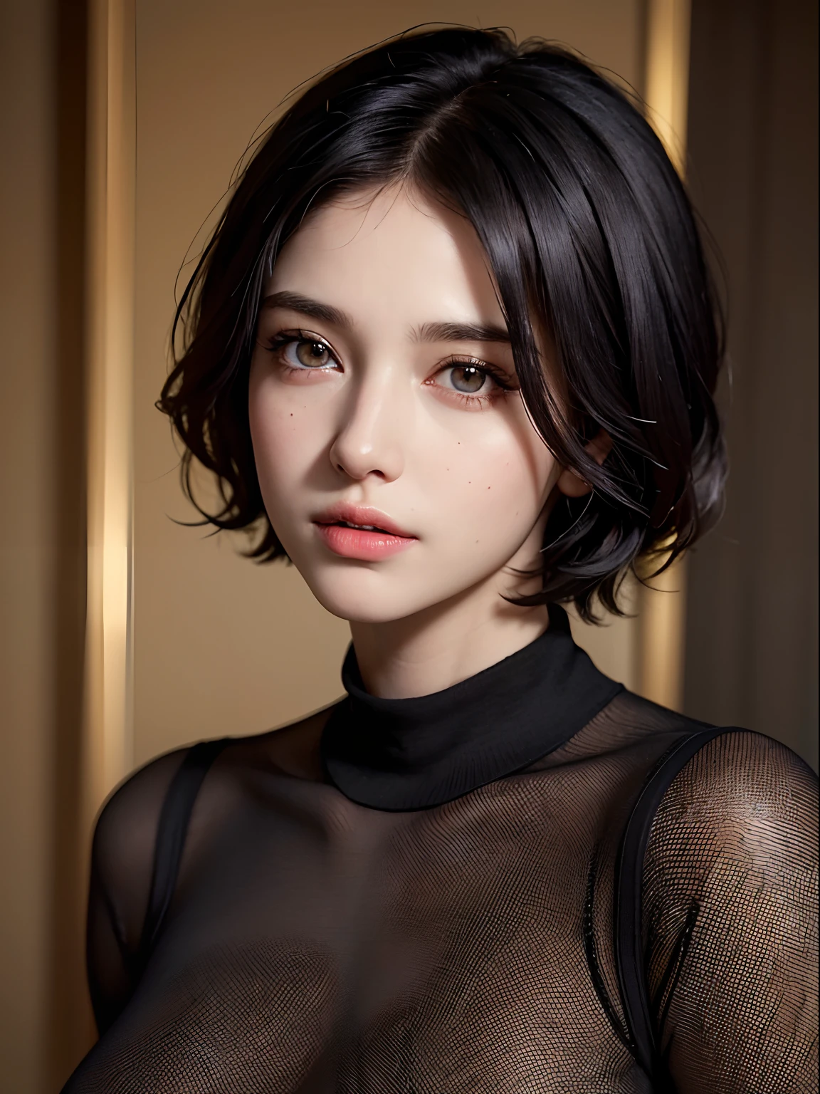 (masterpiece:1.3), (8k, photorealistic, RAW photo, best quality: 1.4), (1girl), beautiful face, (realistic face), (black hair, short hair:1.3), beautiful hairstyle, realistic eyes, beautiful detailed eyes, (realistic skin), beautiful skin, (sweater), absurdres, attractive, ultra high res, ultra realistic, highly detailed, golden ratio