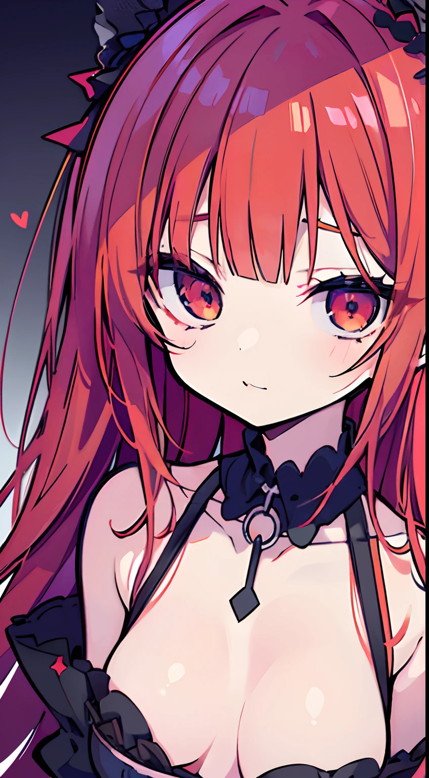 (NSFW),masutepiece, Best Quality, Ultra-detailed,(Lori),sel anime,anime moe art style,animated style illustration, Red Eyes,(Beautiful eyes), ((Cute)), Cute, (lovely),超A high resolution,1 girl,Blunt bangs, Grinning,hair wavy,ridiculously long hair,((Light red hair)),de pele branca,Detailed skin,A detailed face,small tits,detailed tits,Gothic with beautiful cleavage,off shoulders,tear drop,Blur the background to bring it into focus,half body photo