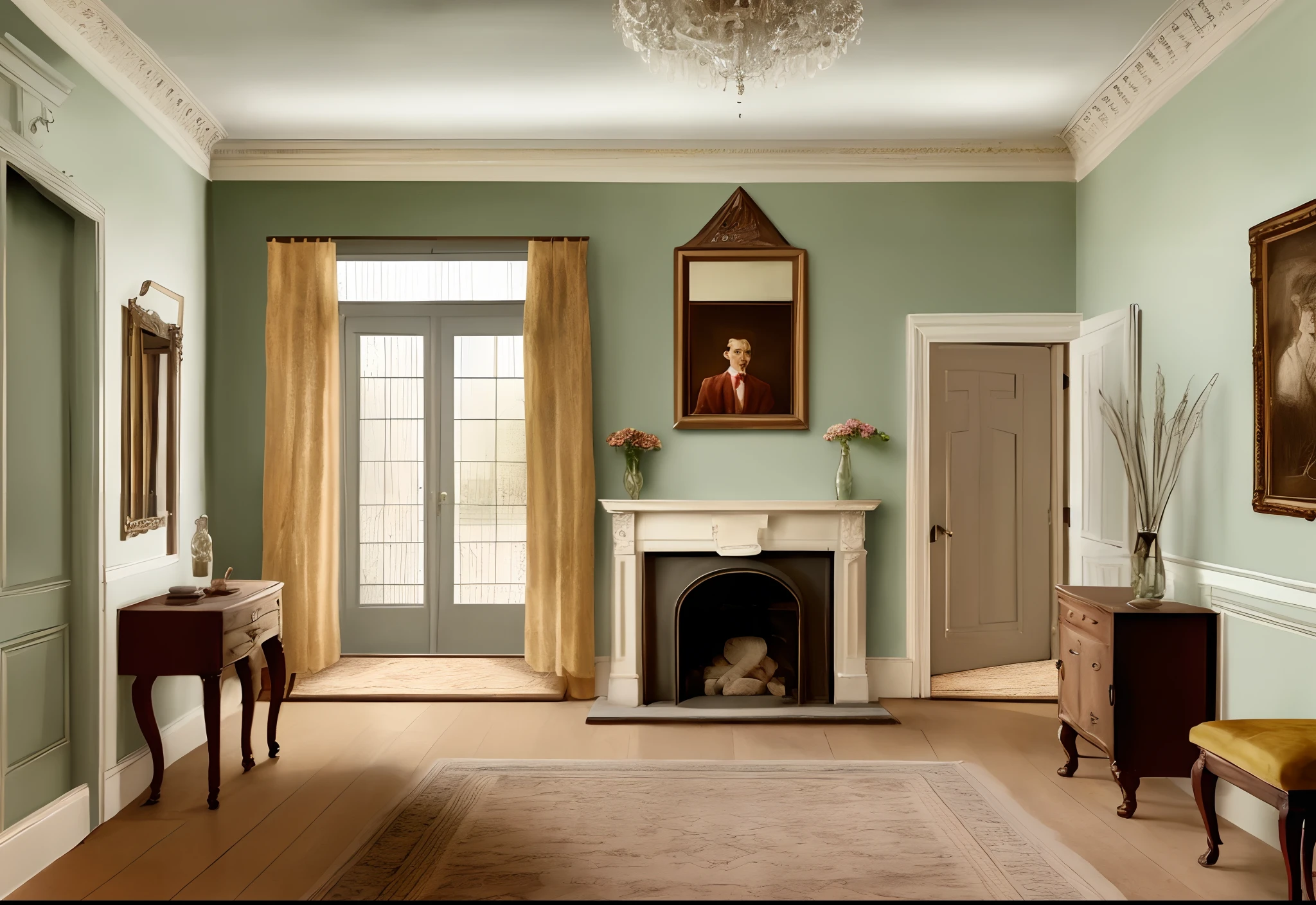 1900s drawing room looking into a hallway