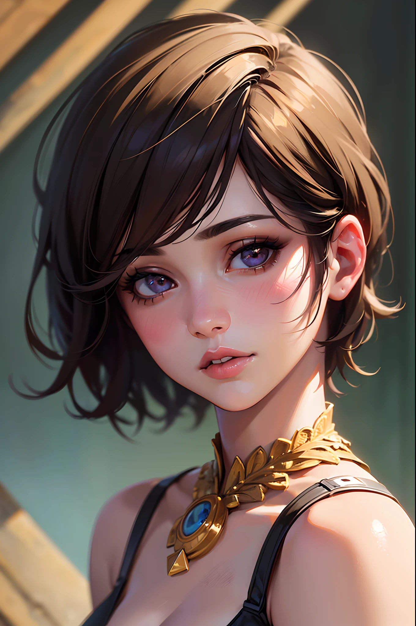 (a girl,short hair,brunette),(best quality,4k,8k,highres,masterpiece:1.2),ultra-detailed,(realistic,photorealistic,photo-realistic:1.37),oil painting,portrait,detailed eyes,detailed lips
