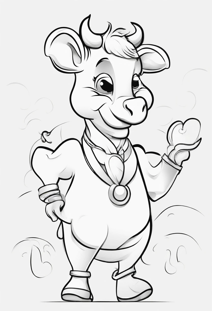 a baby cow , line art, cartoon character, 3D Style, high quality, coloring book, no shading.