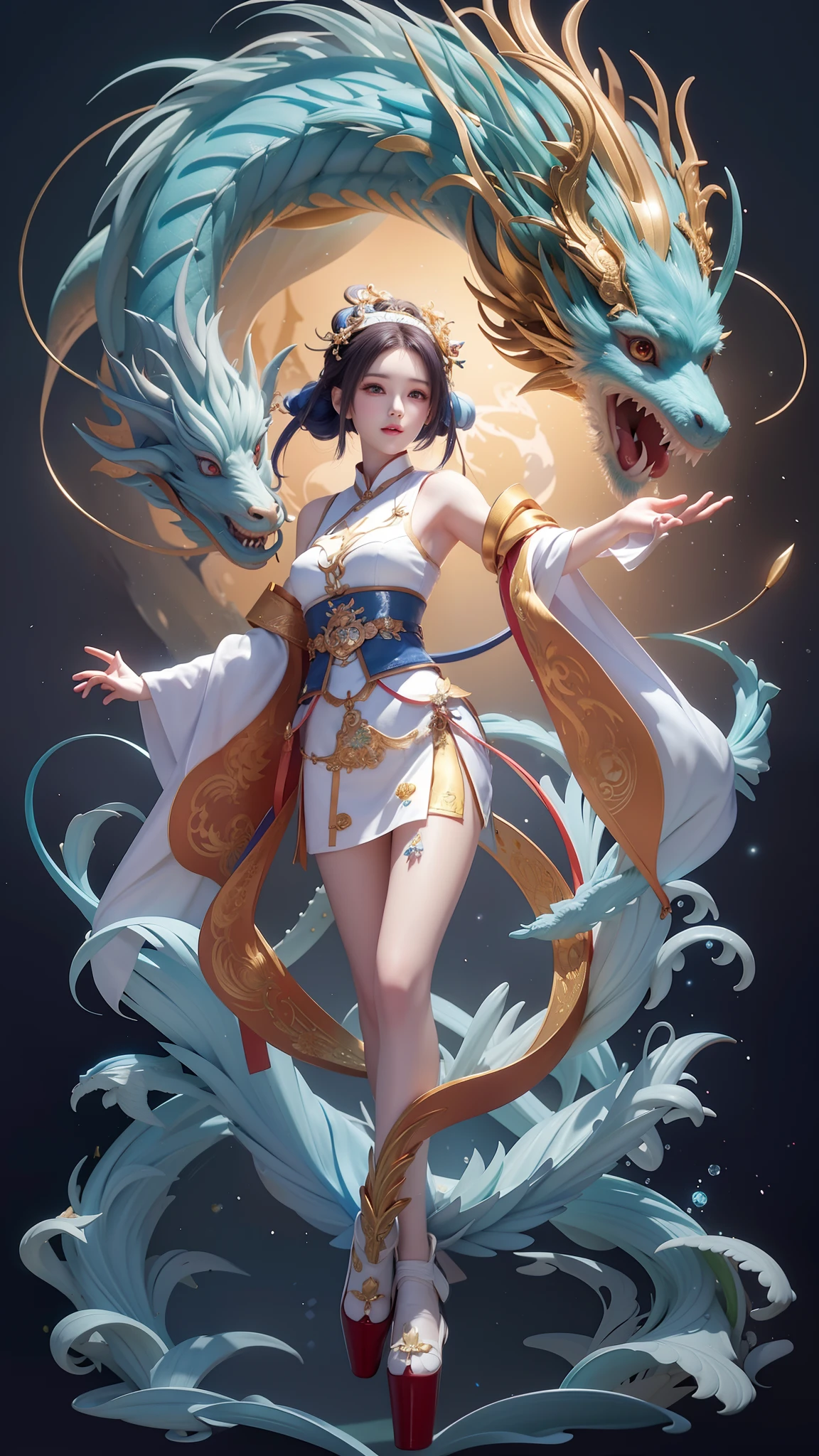 anime girl with dragon and moon in background, by Yang J, A beautiful artwork illustration, Beautiful character painting, Anime fantasy illustration, rossdraws sakimimichan, Inspired by Ai Xuan, trending on cgstation, author：Oliver Sheen, Alice X. zhang, author：Qu Leilei, By Li Song, the dragon girl portrait, Beautiful digital artwork