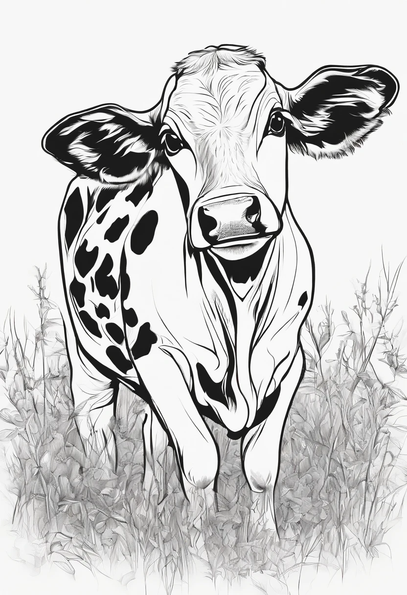 a  cow , line art, realistic , 3D Style, high quality, coloring book, no shading.