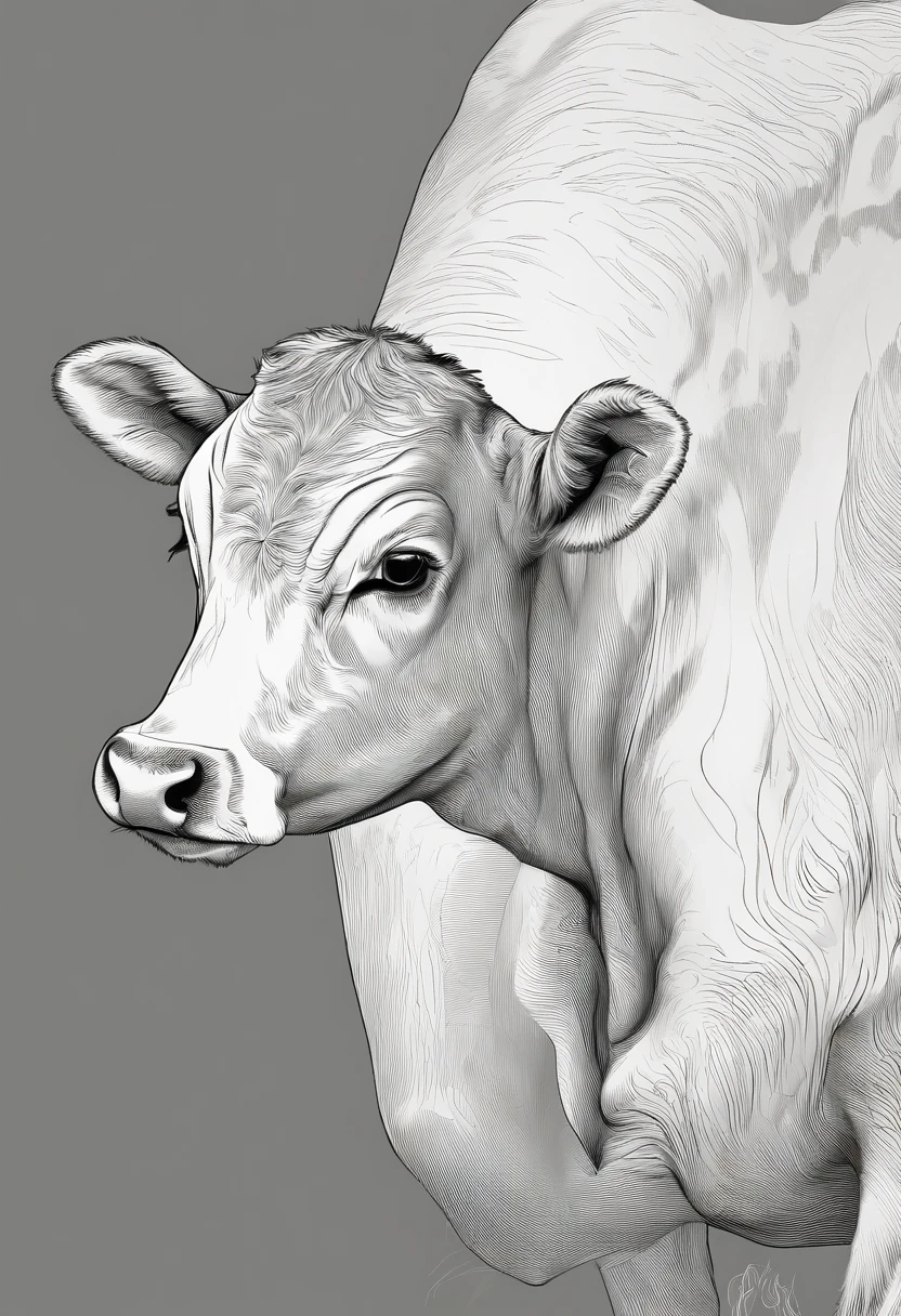 a baby cow , line art, realistic , 3D Style, high quality, coloring book, no shading.