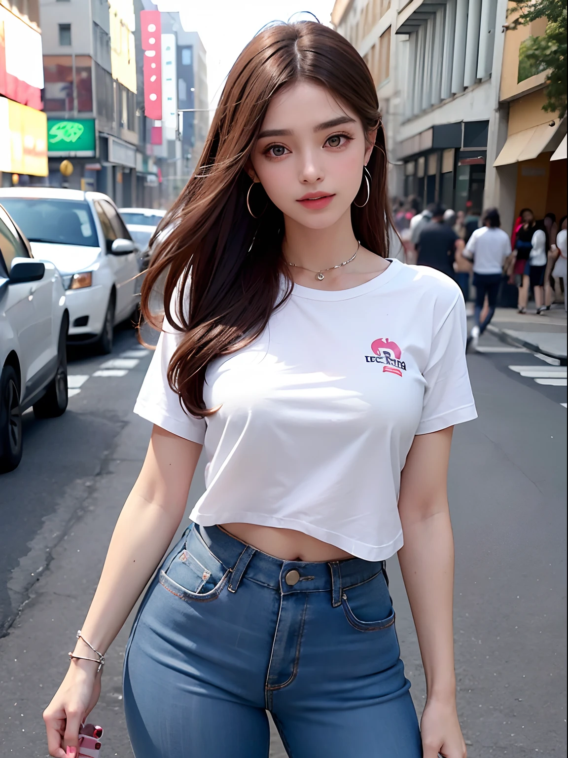 8k, Obra maestra, Foto RAW, La mejor calidad, fotorrealista, fondo de pantalla CG 8k extremadamente detallado, Profundidad de campo, cinematiclight, Destello de lente, Trazado de rayos, (cara extremadamente hermosa, labios hermosos, Hermosos ojos), Cara de detalle intrincado, ((Piel ultra detallada)) 1girll, A oscuras, sombra profunda, Bonita chica coreana, Kpop idol, 1 girl, (Cuerpo musculoso muy delgado y delgado:1.3), ((Ver el visor)),(gran sonrisa:1.3), (Blusa ajustada con cordones), (Camisa rosa), (sin mangas) , (Noche de la moda, noche oscura, (Neon light sign), (fondo borroso), Noche callejera de moda),(No one is in the background:1.3), Hermosos pendientes, brazalete, collar, pantys, ojos claros, (Pale skin), (ojos grandes), Cara hacia adelante, ((Disparos en la parte superior del cuerpo)), ((Pantalones blancos de seda:1.3)),(brown hairs),((Pantalones ajustados de seda)), (Ver el visor:1.3) pecho abierto, muy delgado, senos medianos, Go back, Tiro trasero, , ropa interior