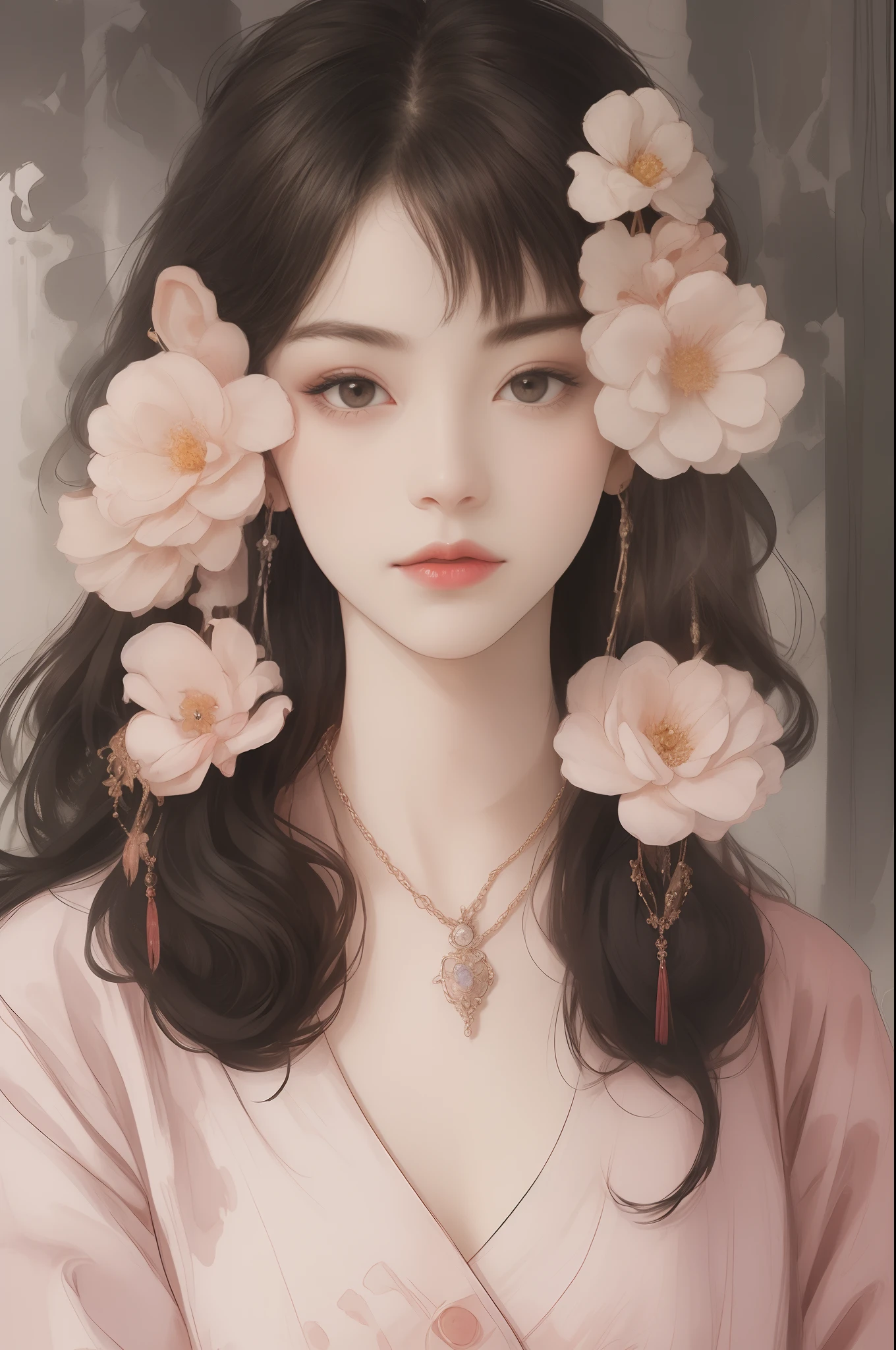 (best quality,8k,masterpiece:1.2),fine porcelain dress,exquisite hair accessory,beautiful necklace,delicate jewelry,gorgeous face,detailed body,tindal effect,realistic,shadowy studio,rim lighting,dual-tone lighting,(high detail skin:1.2),8k UHD,dslr,soft light,high quality,volumetric lighting,candid,photography,high resolution,4k,8k,bokeh