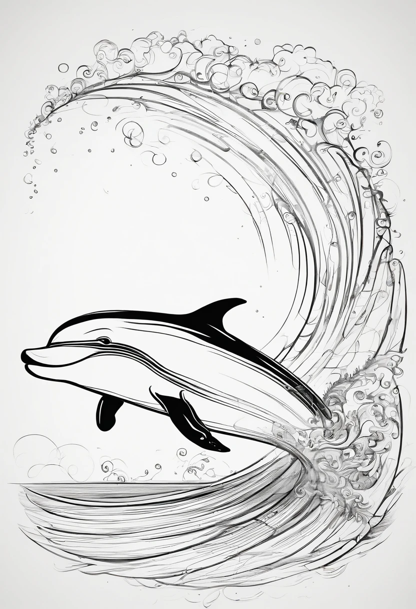 a dolphin swimming in the ocean, line art, cartoon character, 3D style, high quality, hand draw, no shading.