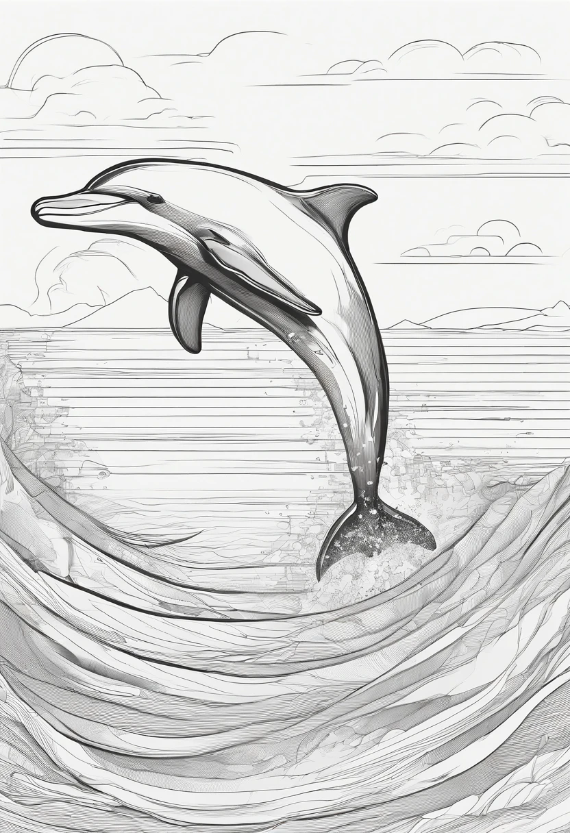 a dolphin swimming in the ocean, line art, cartoon character, 3D style, high quality, hand draw, no shading.