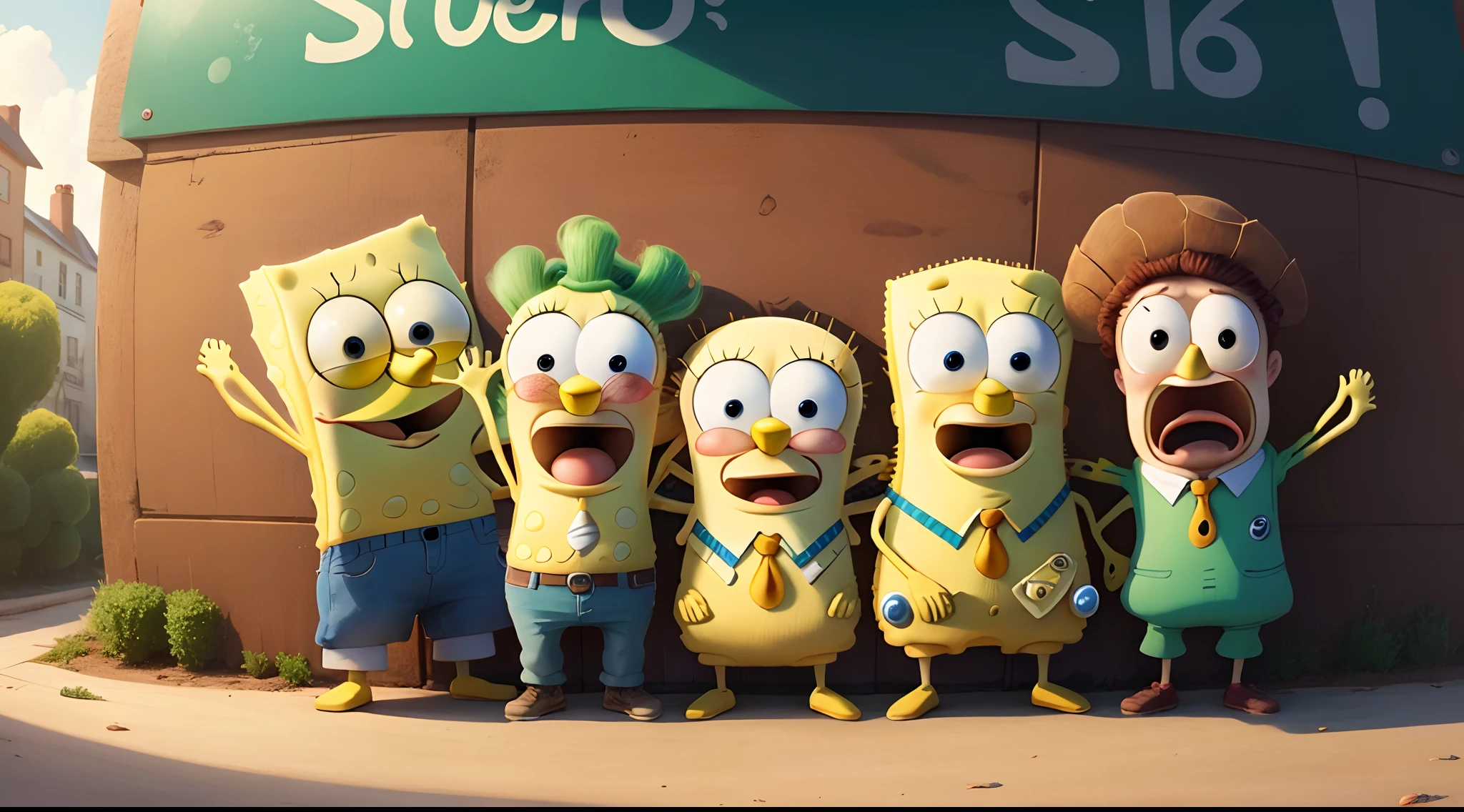 SpongeBob with gsng members sagging