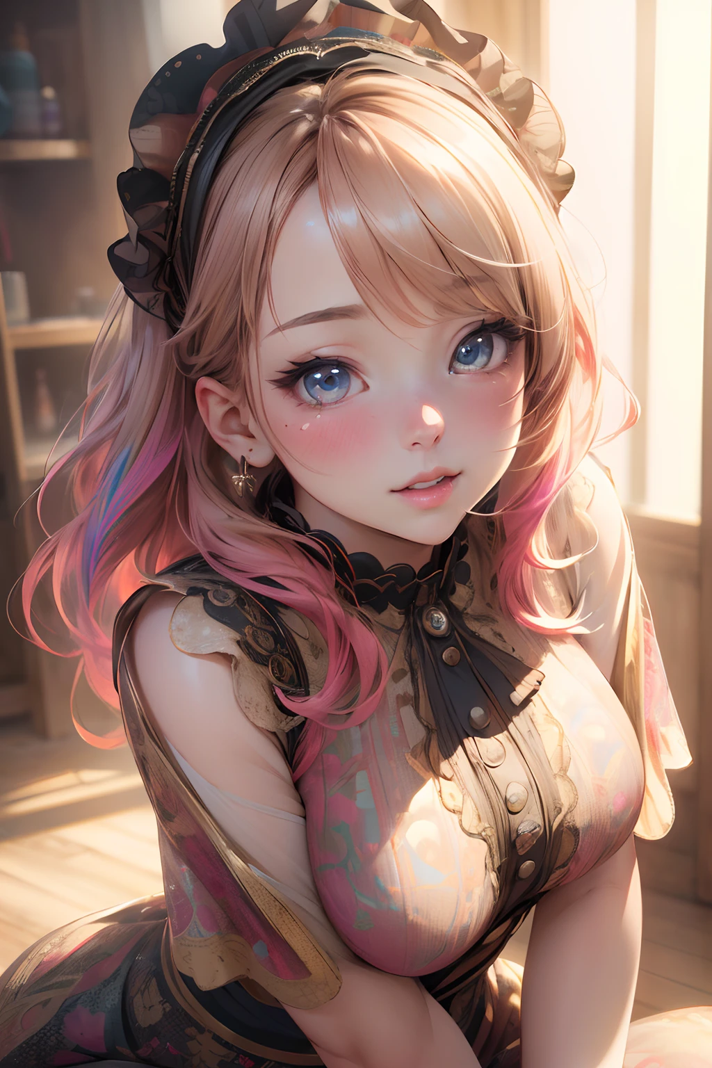 (best quality,4k,8k,highres,masterpiece:1.2),ultra-detailed,(realistic,photorealistic,photo-realistic:1.37),Vtuber,anime style,beautiful detailed eyes,beautiful detailed lips,cute expression,lovely idol,creative backgrounds,playful poses,new outfit concepts,vibrant colors,studio lighting