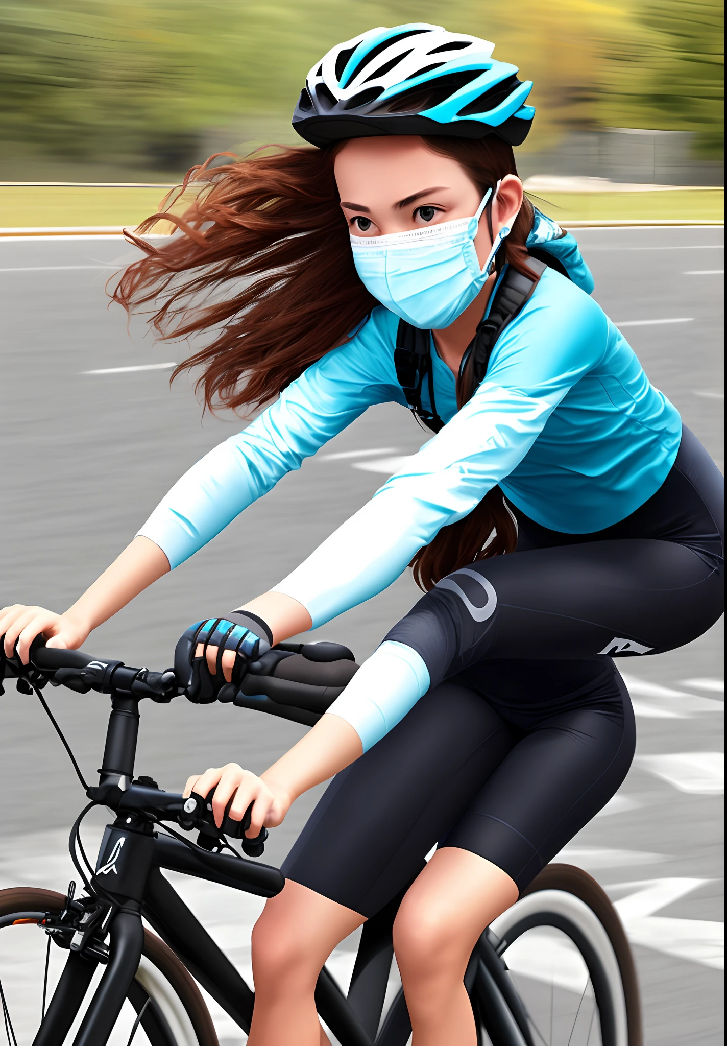 Girl face mask riding bicycle