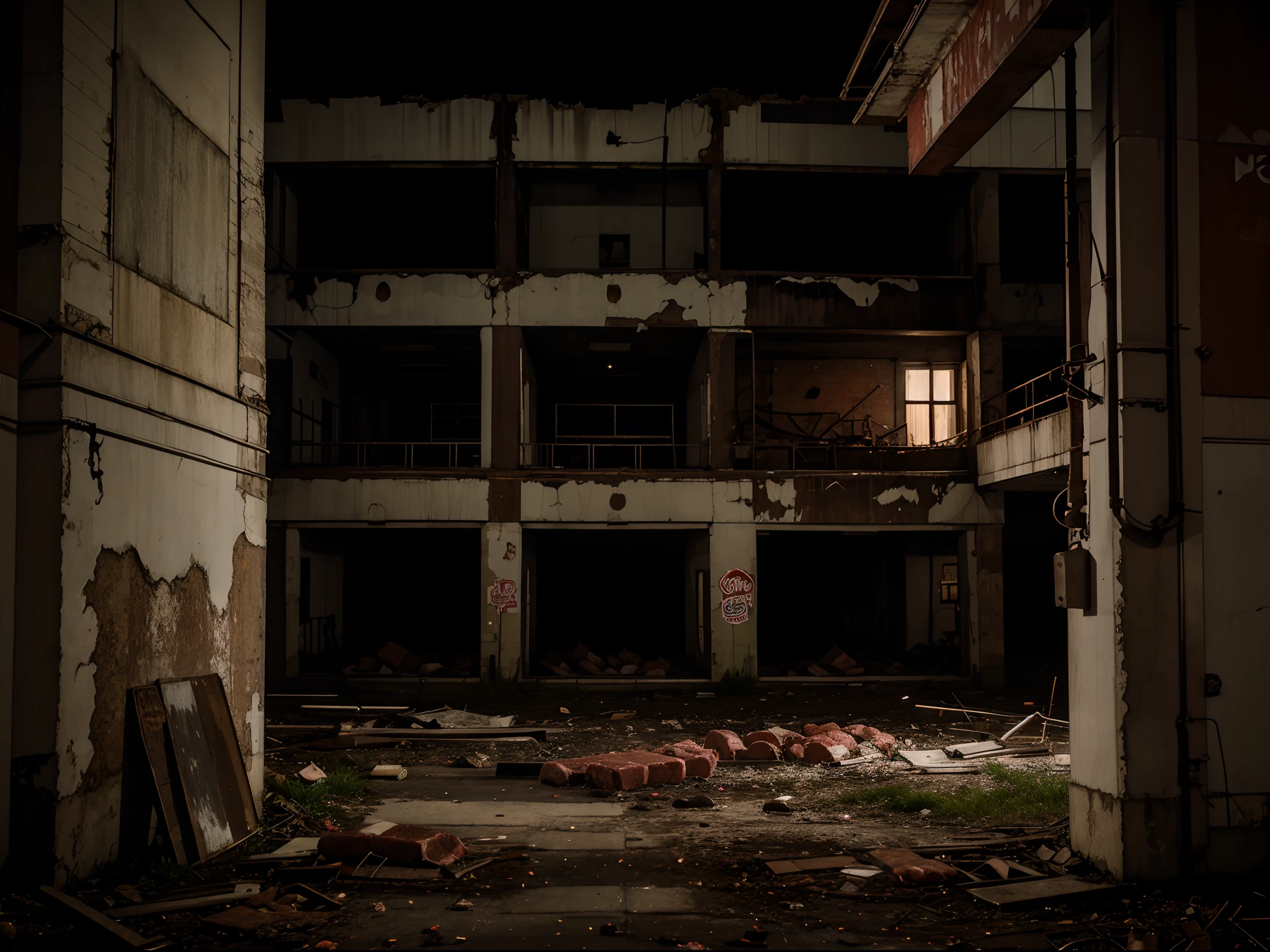 Abandoned meat factory at night