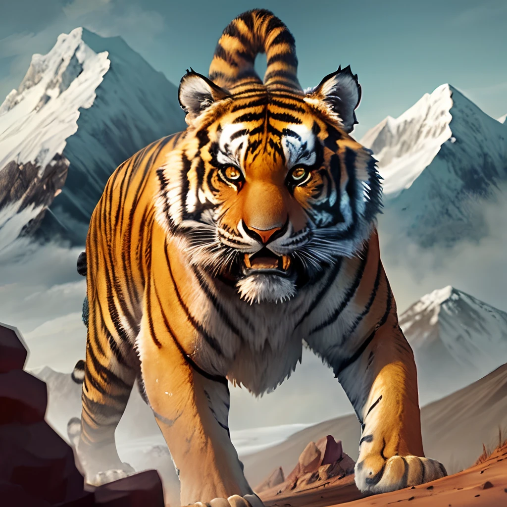 The fierce tiger lowers the mountain