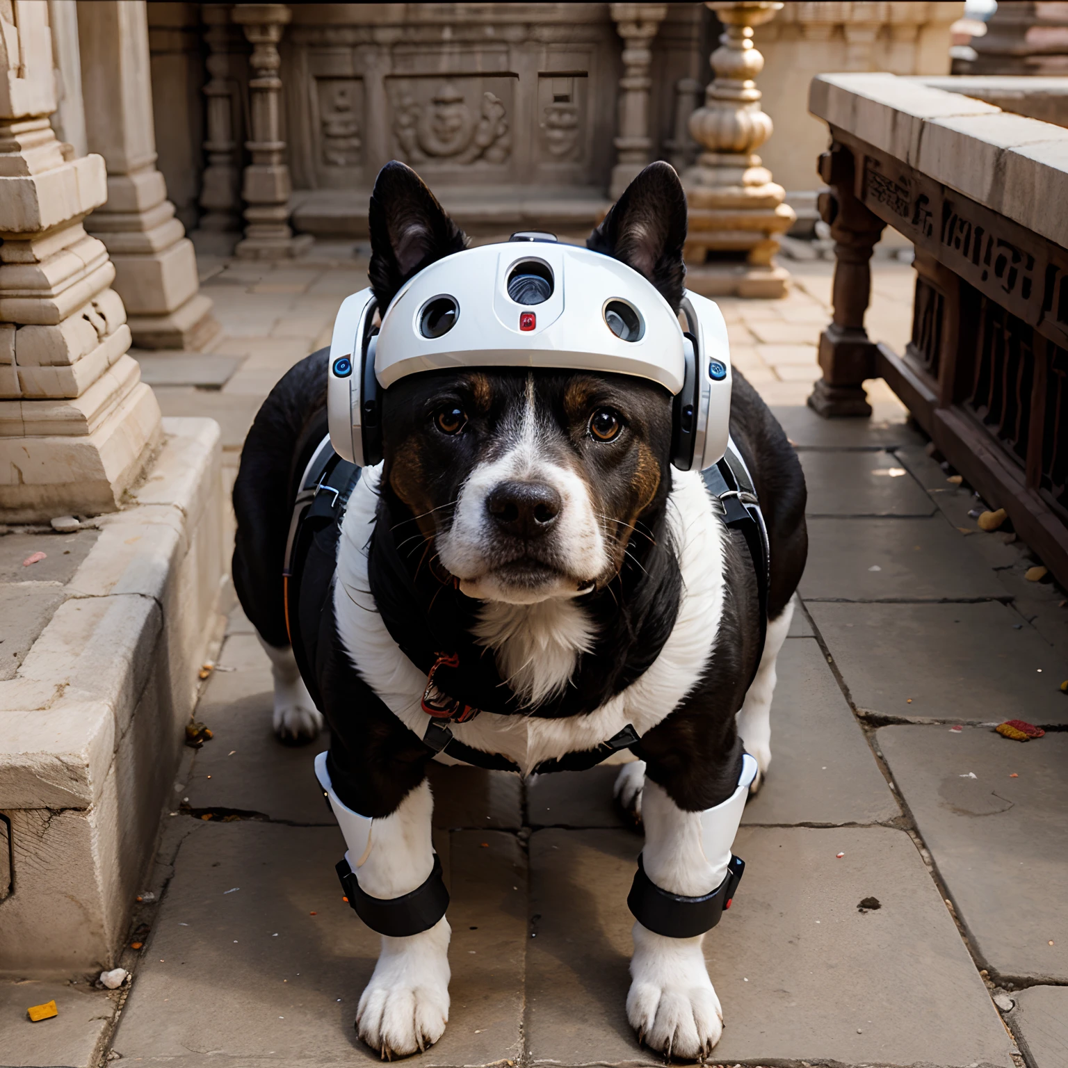 A cute robo dog on Banaras temple,