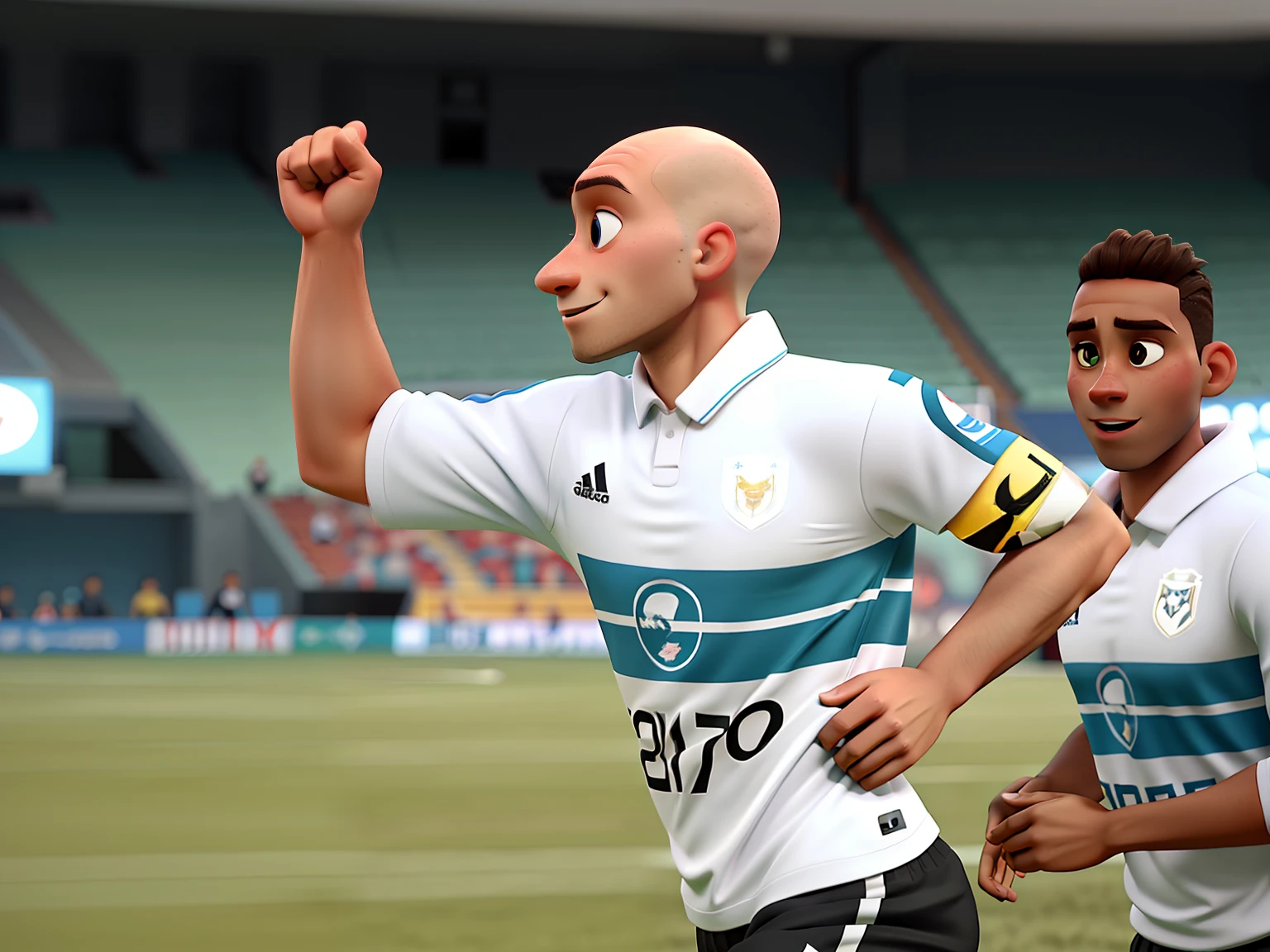 hairless soccer player in pixar style