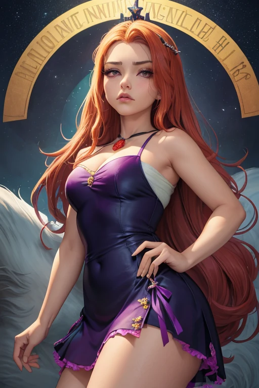 (Obra maestra, La mejor calidad:1.2), Disparo de vaquero, solamente, 1girl, mlpdazzle, piel coloreada, presumido, Mirando al espectador, Mano en la cadera, Cola de caballo, scowling, vestido de gala , vestido sin mangas , vestido con gran escote , senos grandes , jewely, espigas