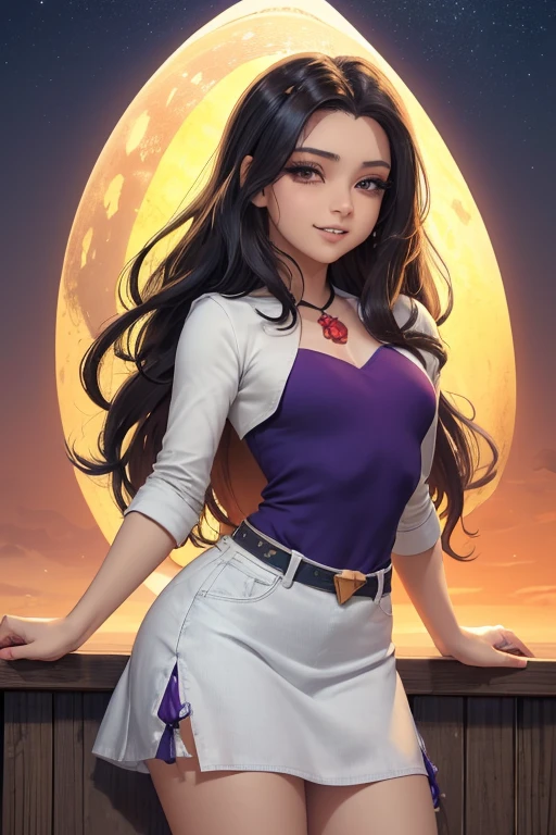 (Obra maestra, La mejor calidad:1.2), Disparo de vaquero, solamente, 1girl, mlpdazzle, sonrisa malvada, Mirando al espectador, vestido de noche , vestido sin mangas con escote , senos grandes , atardecer, lindo maquillaje