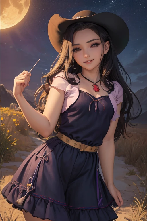 (Obra maestra, La mejor calidad:1.2), Disparo de vaquero, solamente, 1girl, mlpdazzle, sonrisa malvada, Mirando al espectador, vestido de noche , vestido sin mangas con escote , senos grandes , atardecer, lindo maquillaje
