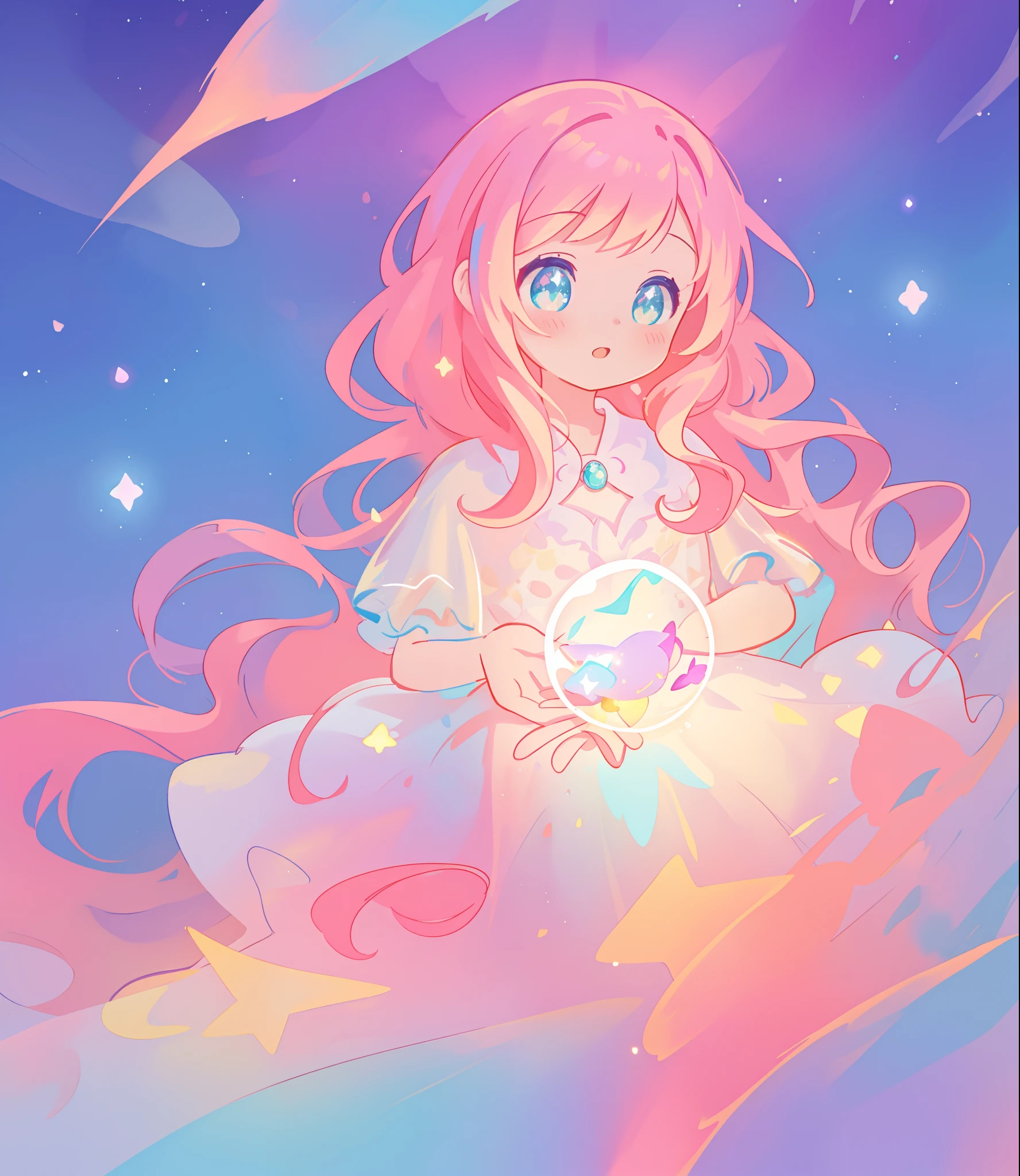 beautiful girl, ((puffy shimmering multi-layered ballgown)), vibrant pastel colors, (colorful), long flowing hair, magical lights, sparkling magical liquid, inspired by Glen Keane, inspired by Lois van Baarle, disney art style, by Lois van Baarle, glowing aura around her, by Glen Keane, jen bartel, glowing lights! digital painting, flowing glowing hair, glowing flowing hair, beautiful digital illustration, fantasia background, whimsical, magical, fantasy, ((masterpiece, best quality)), intricate details, highly detailed, sharp focus, 8k resolution, sparkling detailed eyes, liquid watercolor
