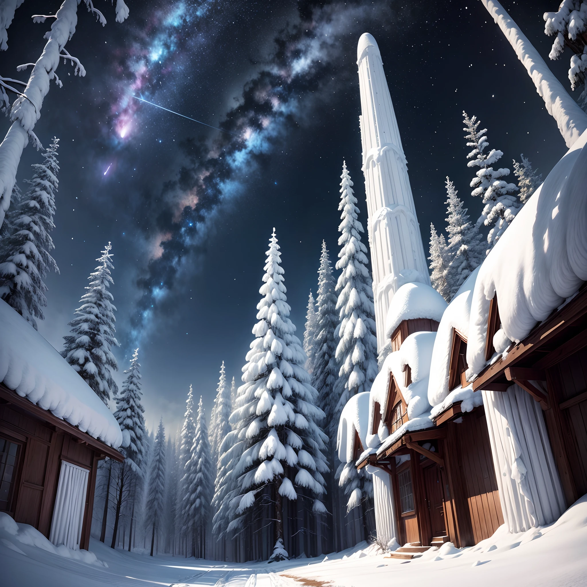 (tmasterpiece、Need、Ultra-delicate、A high resolution)),heavy snowy,Rime,Background forest,o cachorrinho,florals,meteor shower,the night