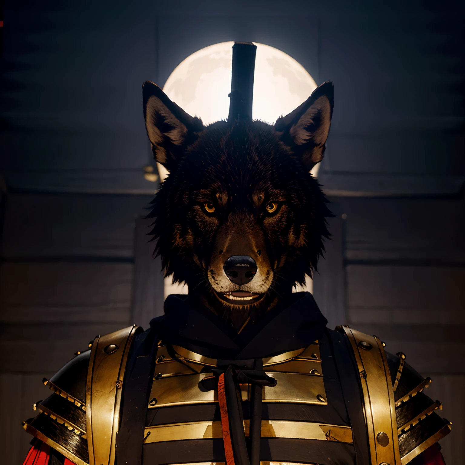 Anthropomorphic wolf in samurai armor